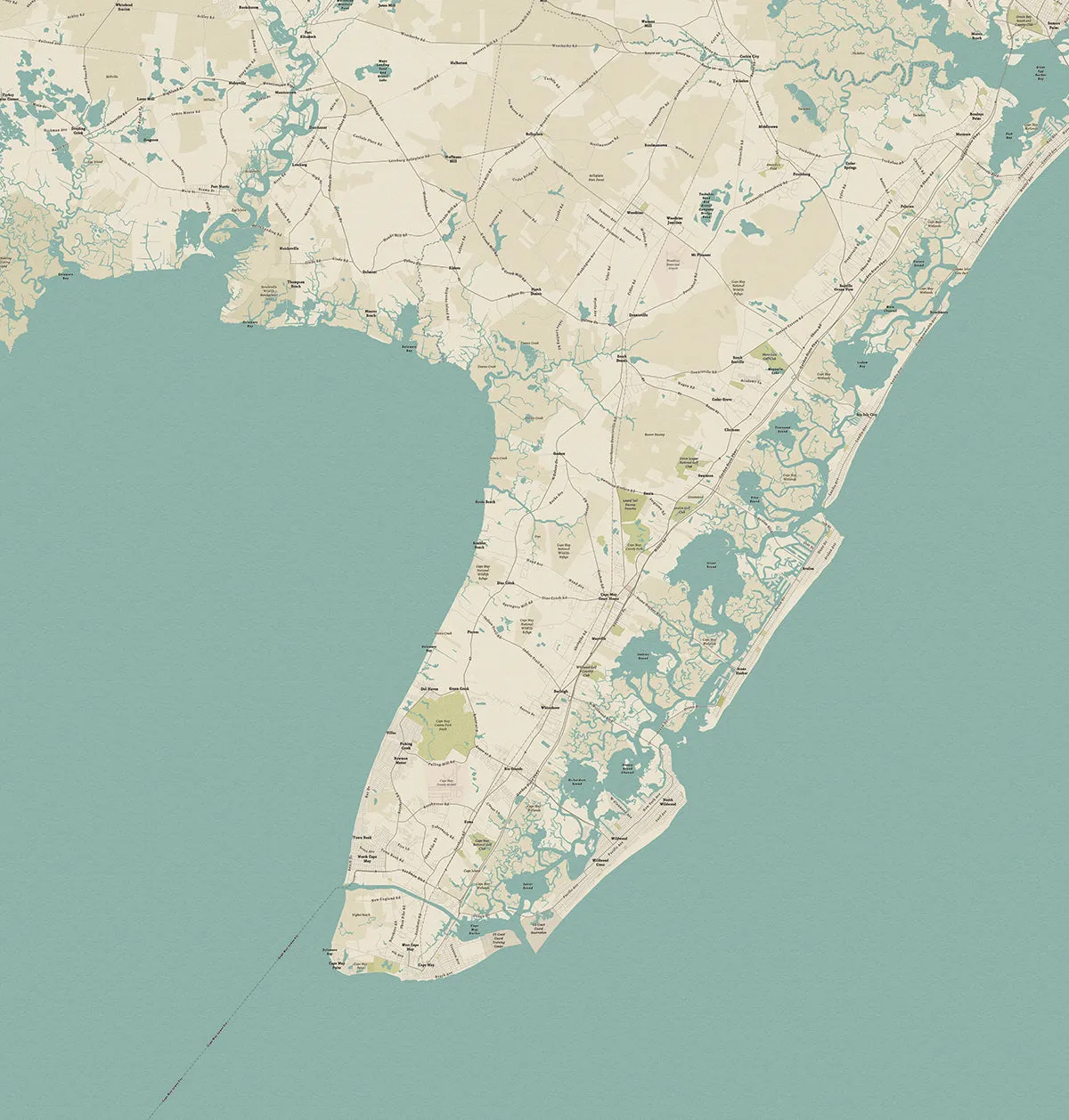 Cape May County NJ Sea Glass Map Shower Curtain