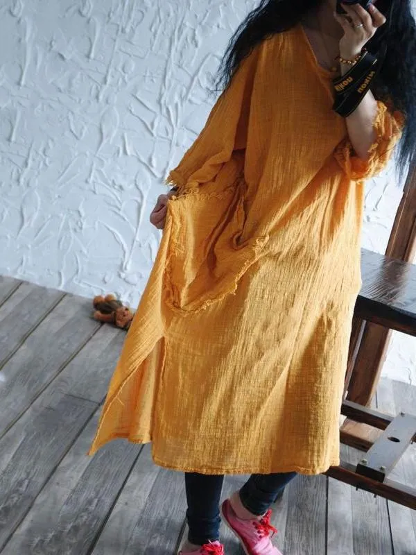 Casual Texture Ramie Cotton Long Robe