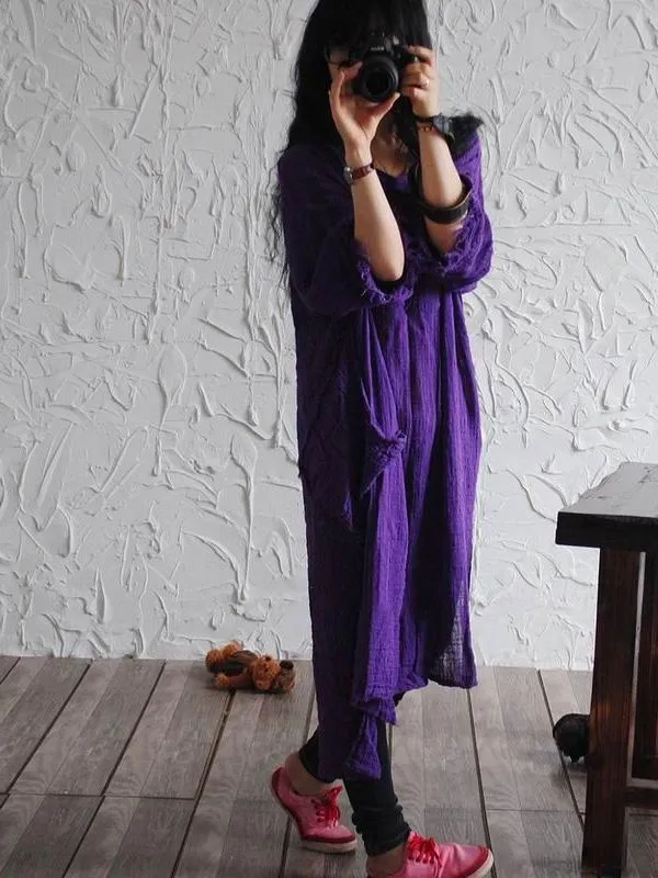 Casual Texture Ramie Cotton Long Robe