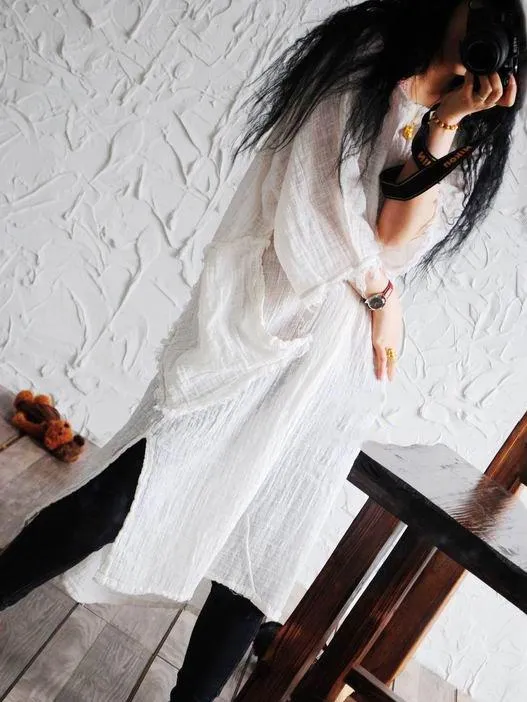 Casual Texture Ramie Cotton Long Robe