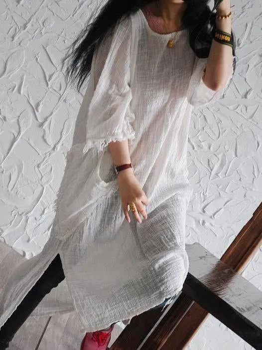 Casual Texture Ramie Cotton Long Robe