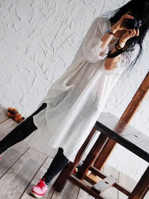 Casual Texture Ramie Cotton Long Robe