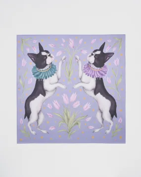 Catherine Rowe Pet Portraits Frenchie Lavender Silk Square Scarf