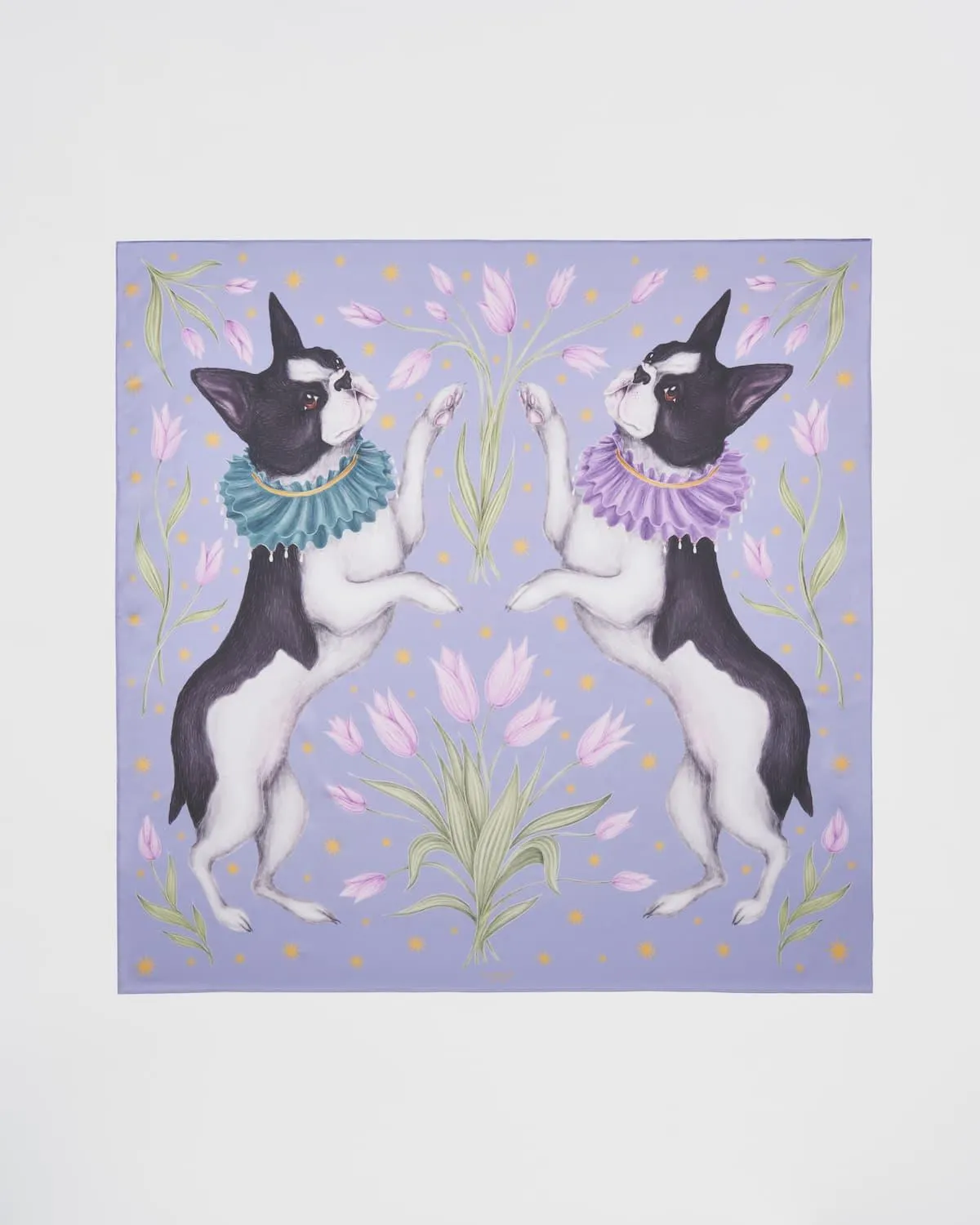Catherine Rowe Pet Portraits Frenchie Lavender Silk Square Scarf