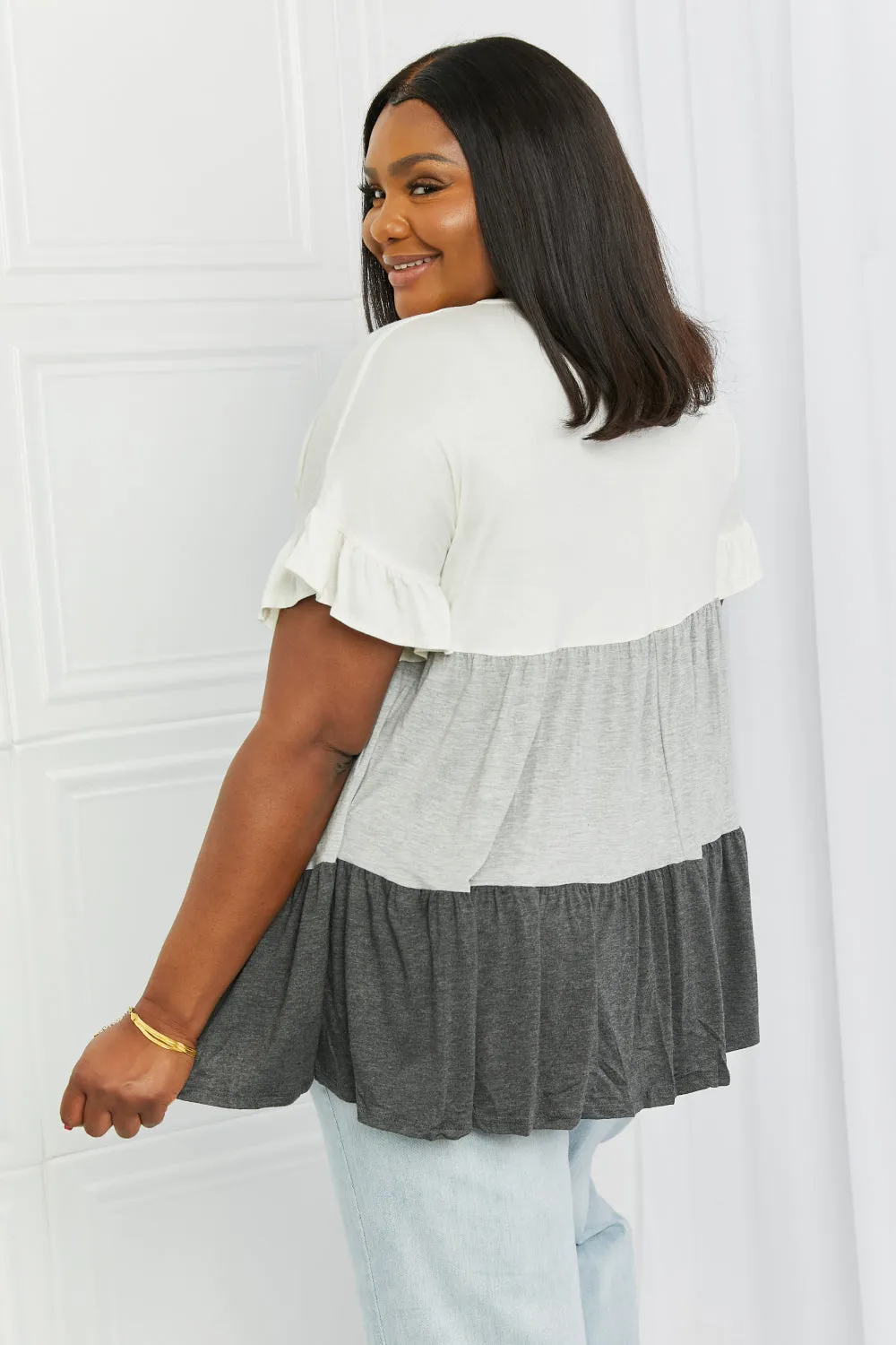 Celeste Feel The Breeze Full Size Color Block Ruffle Top