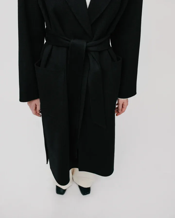Celia Belted Double Face Coat Black