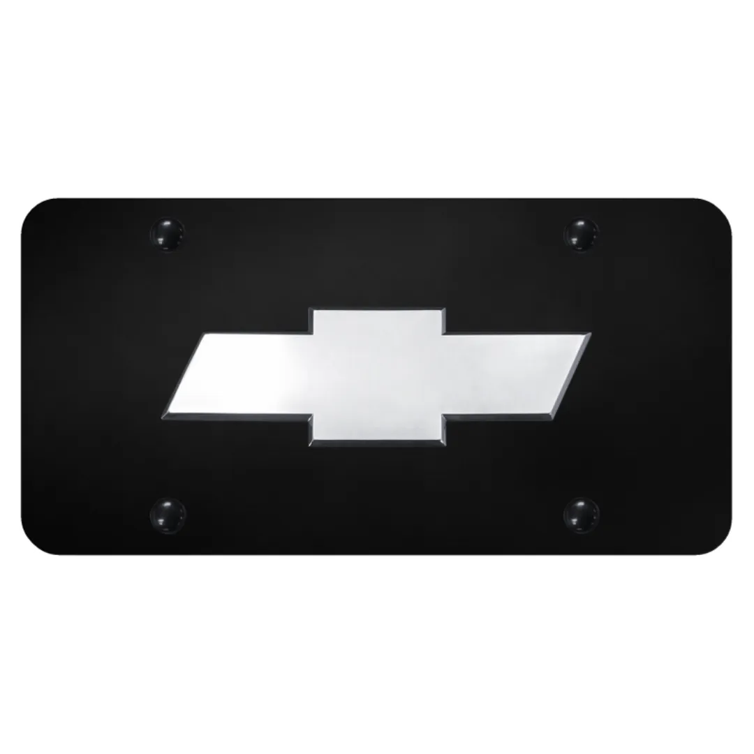 Chevrolet Bowtie 3D Logo License Plate - Chrome on Black