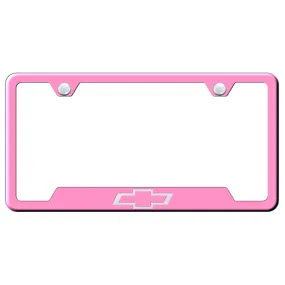 Chevrolet Bowtie Notched License Plate Frame - Pink Stainless Steel