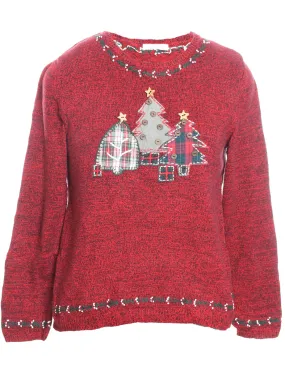 Christmas Tree Design Red Jumper - M