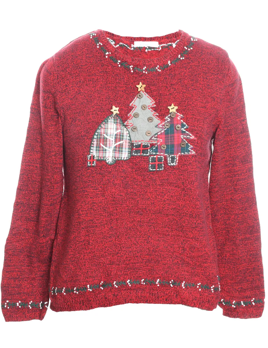 Christmas Tree Design Red Jumper - M