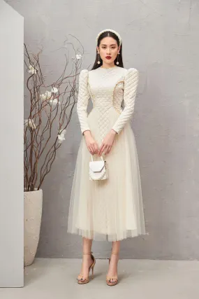 Clara Fit and Flare Round Neck Velvet Midi Dress
