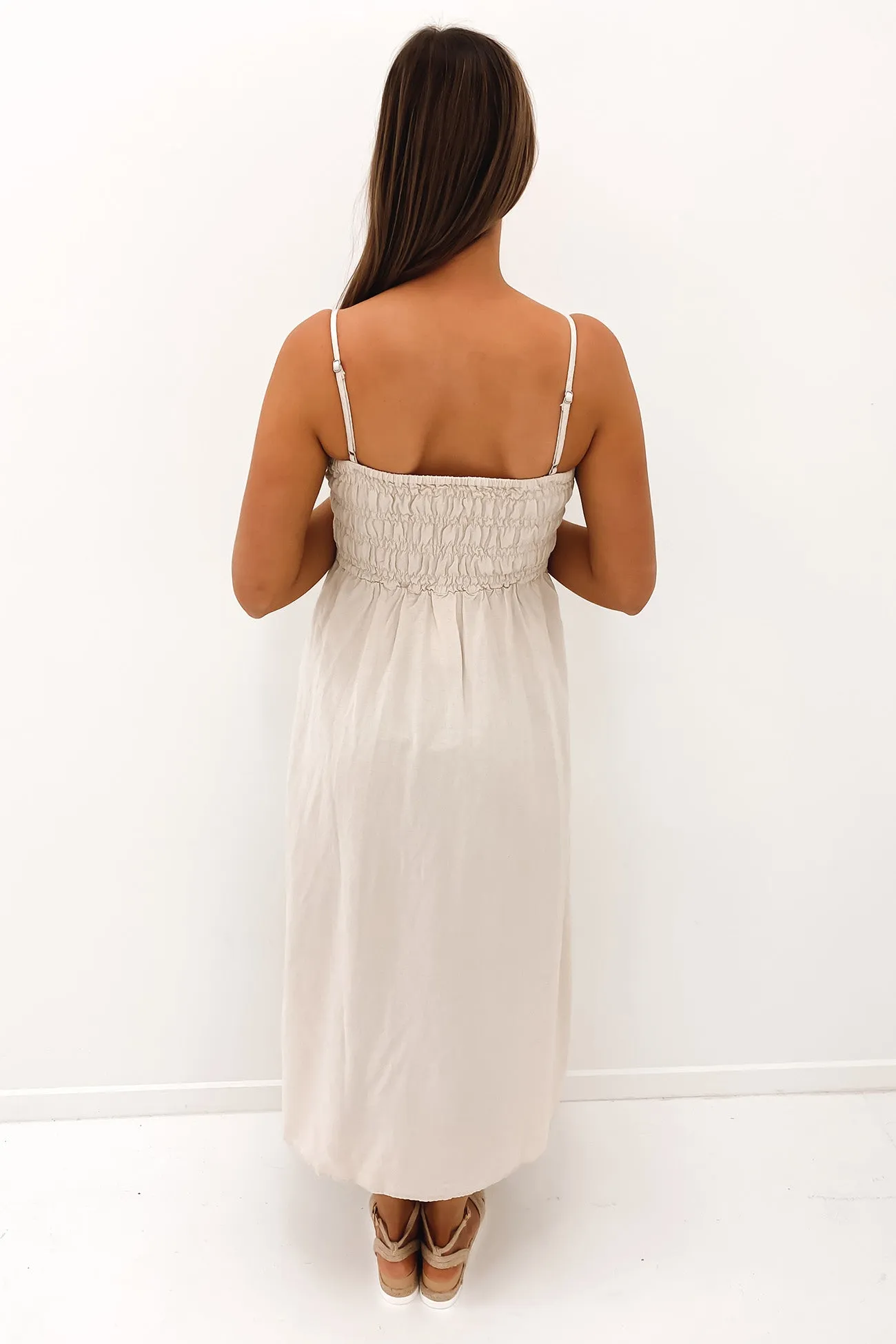 Classic Shirred Midi Dress Oat
