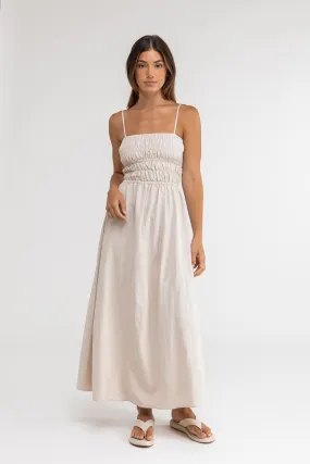 CLASSIC SHIRRED MIDI DRESS