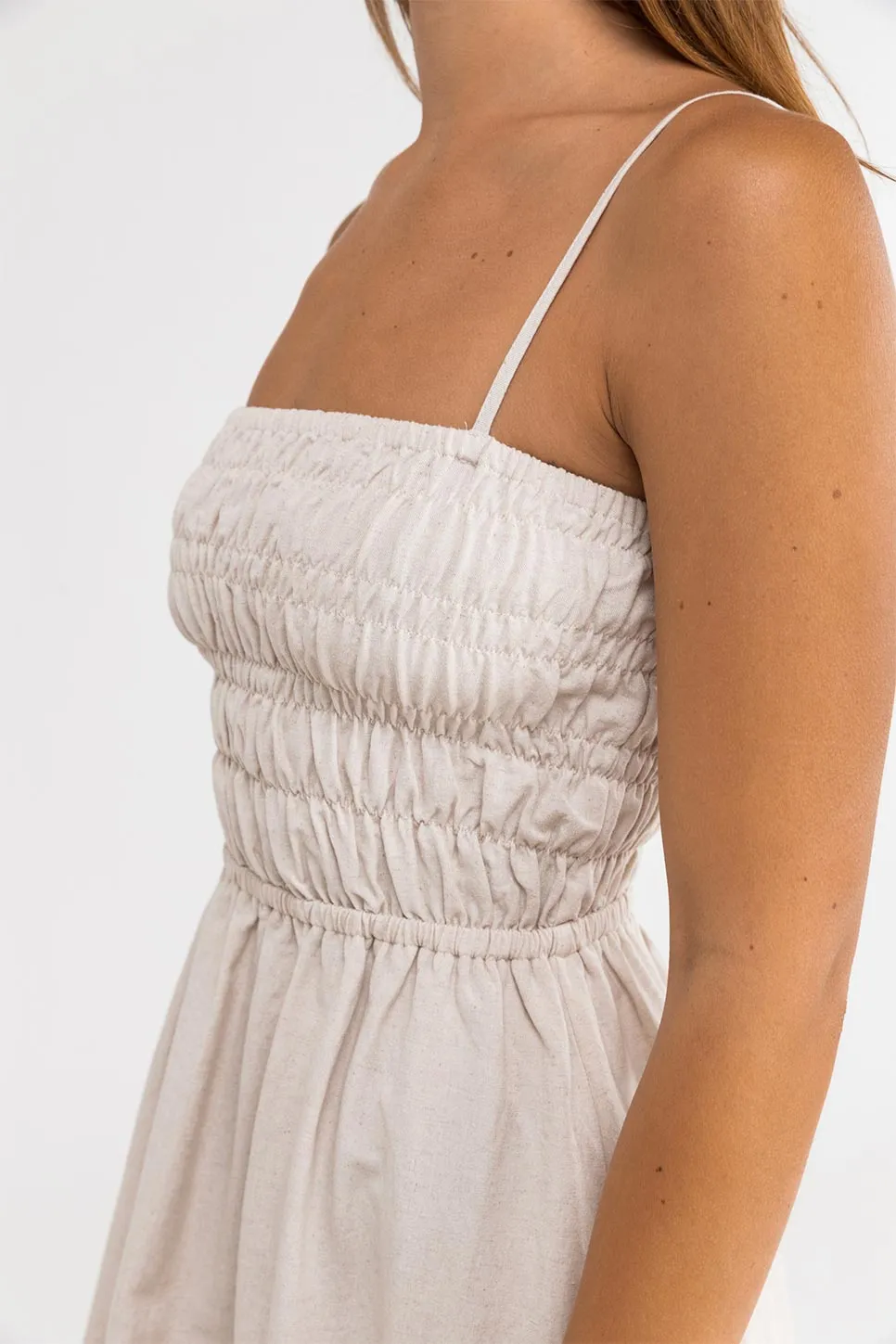 CLASSIC SHIRRED MIDI DRESS