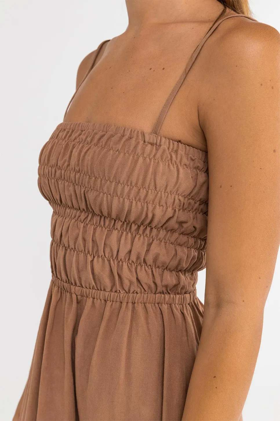 CLASSIC SHIRRED MIDI DRESS