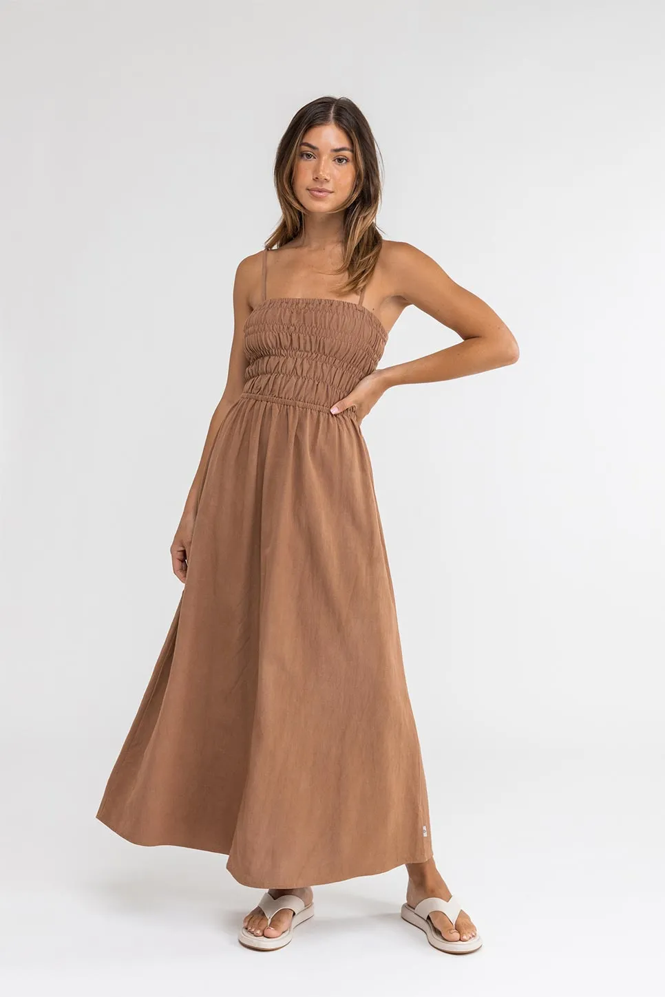 CLASSIC SHIRRED MIDI DRESS