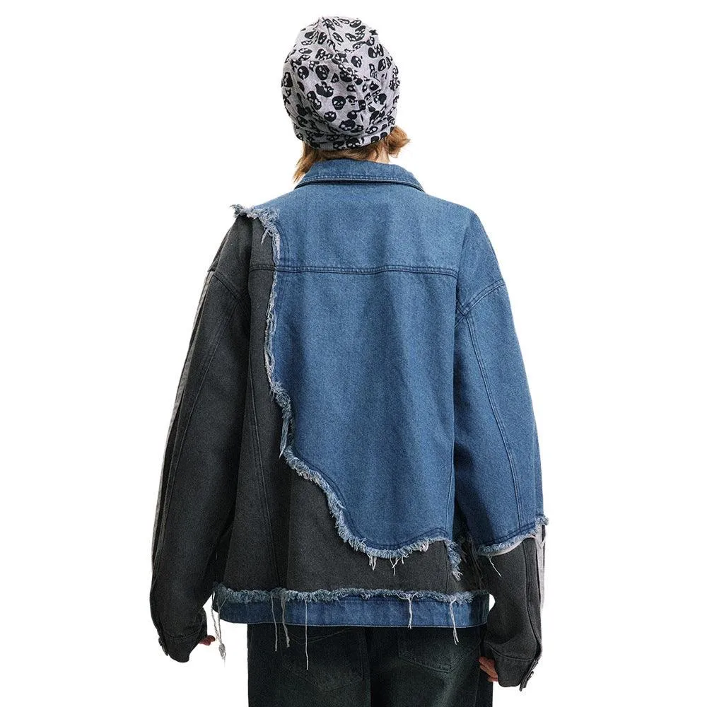 Coat with Irregular Color Contrast Patchwork and Burr Design - High Street Fashion