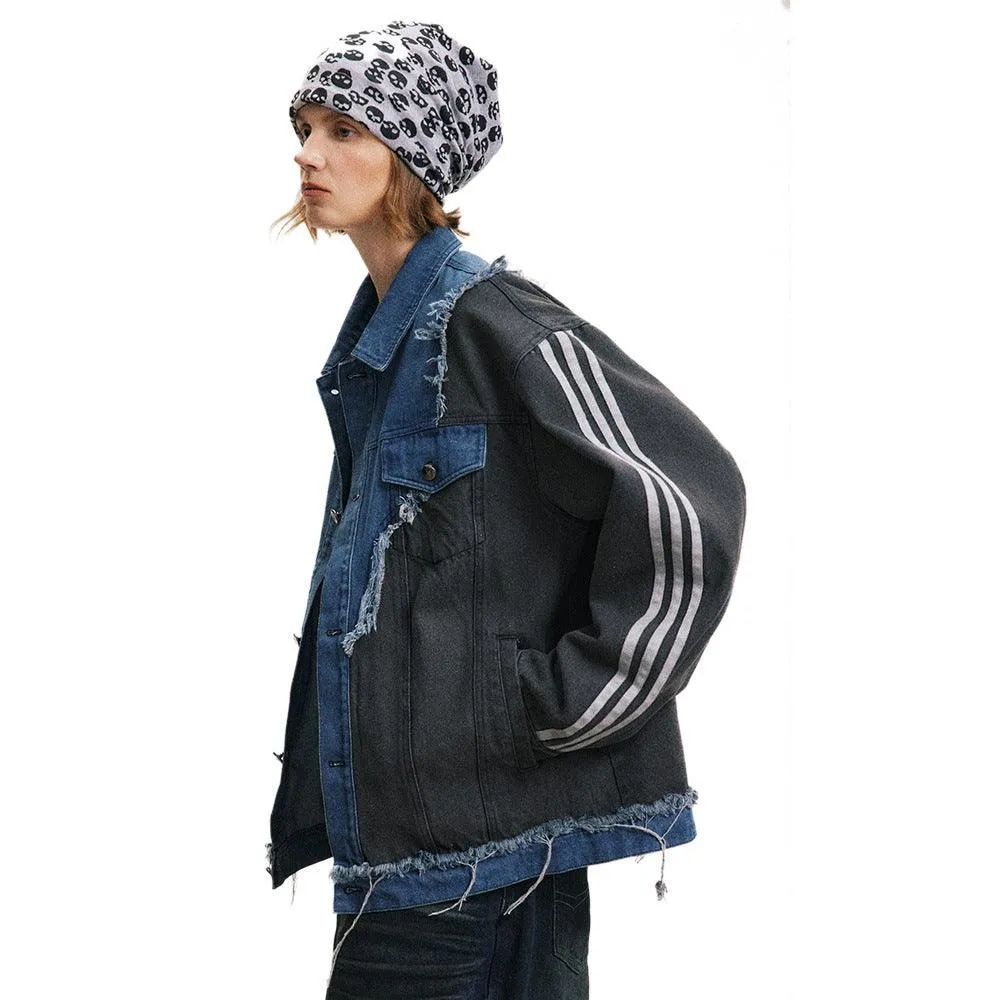 Coat with Irregular Color Contrast Patchwork and Burr Design - High Street Fashion