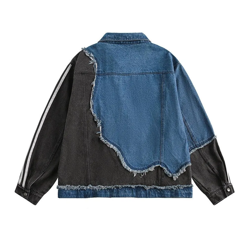 Coat with Irregular Color Contrast Patchwork and Burr Design - High Street Fashion