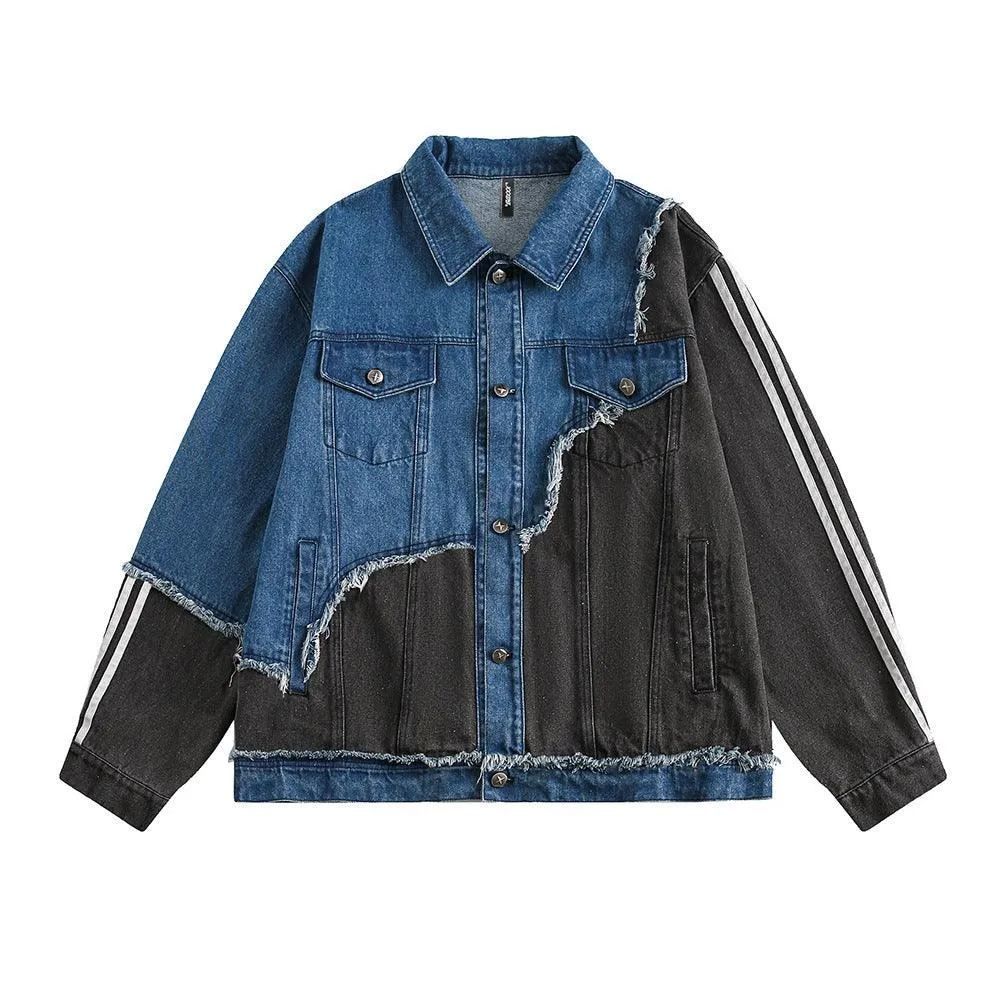 Coat with Irregular Color Contrast Patchwork and Burr Design - High Street Fashion