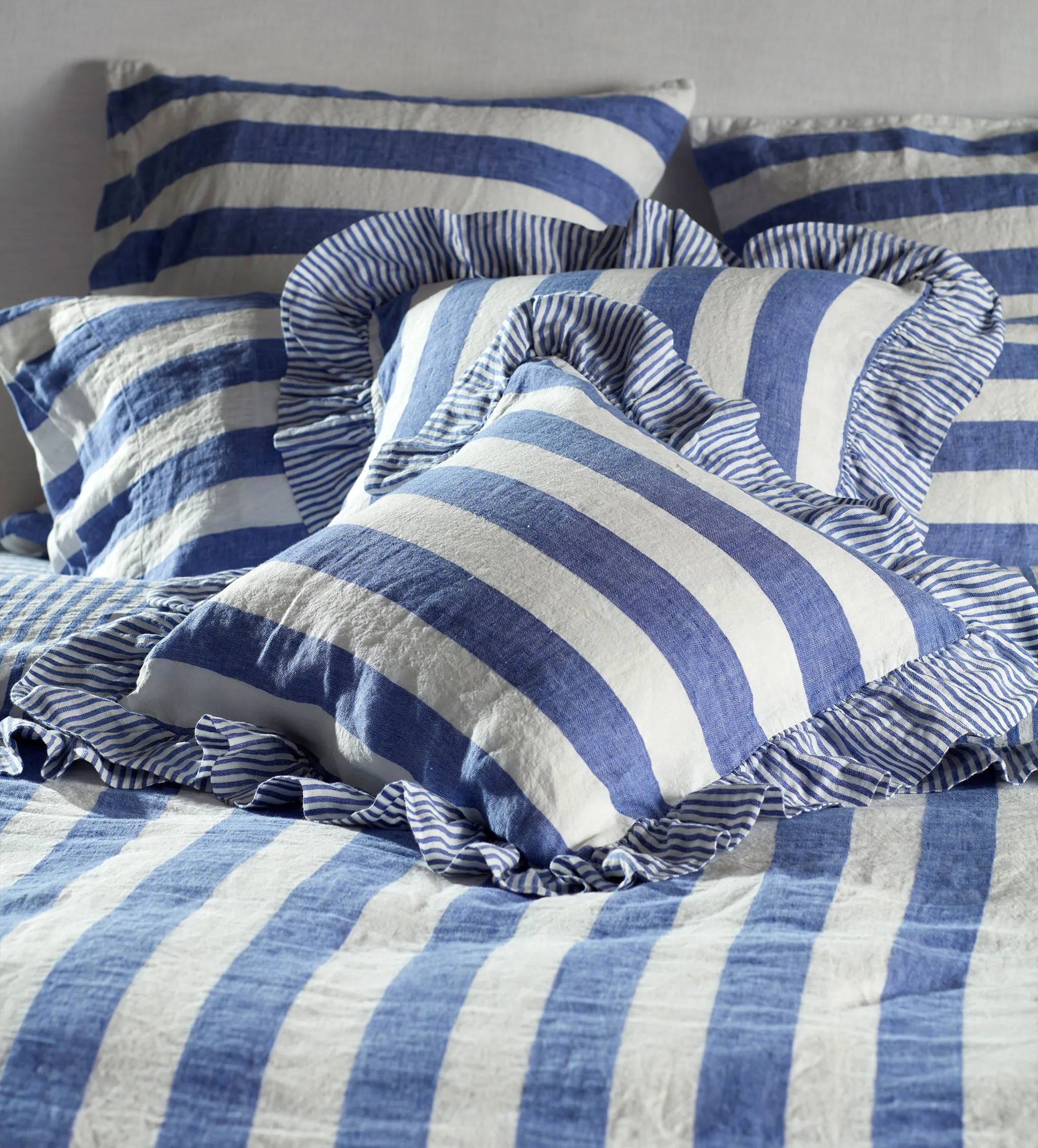 Cobalt Cora Stripe 100% Linen Bed Linen