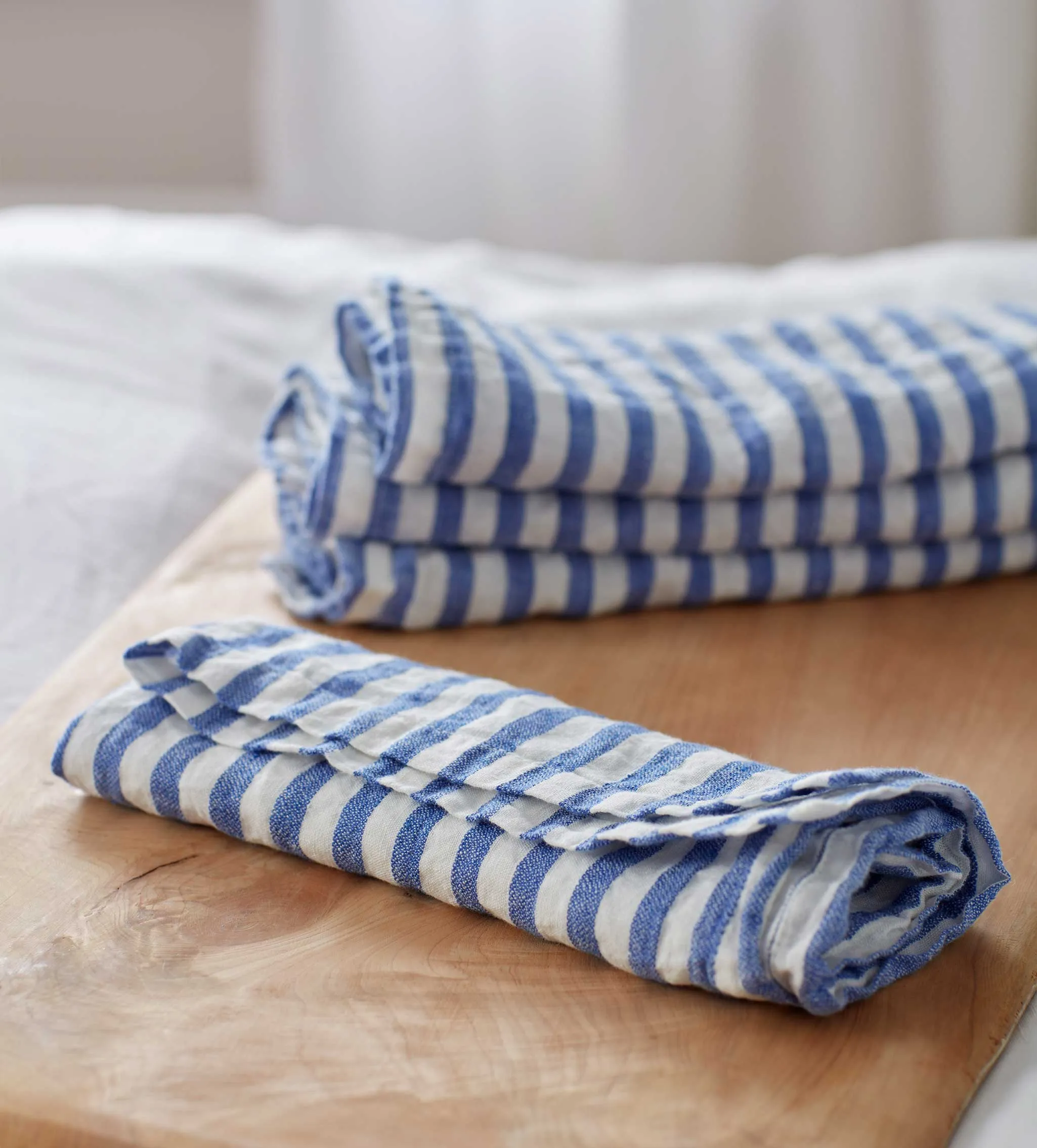 Cobalt Cora Stripe 100% Linen Bed Linen