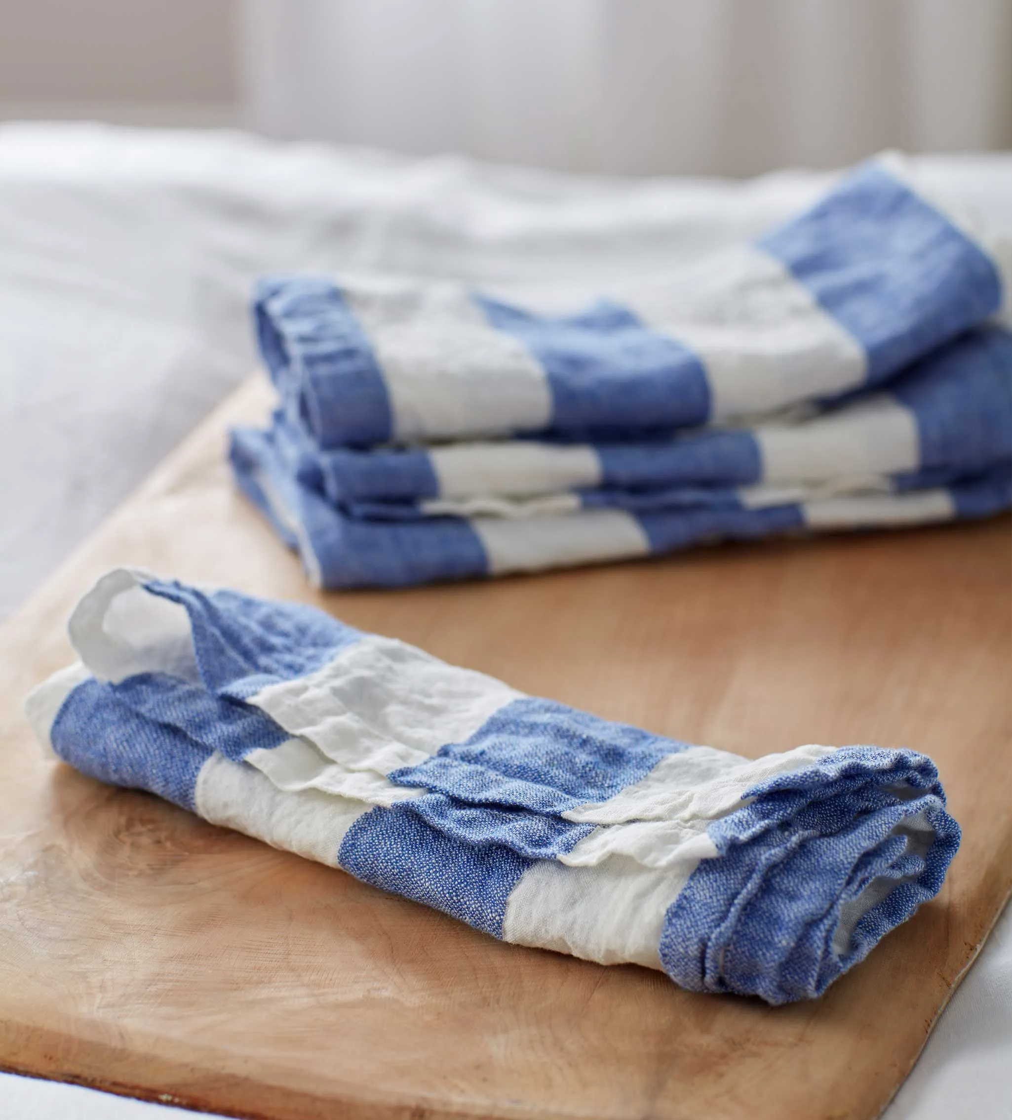 Cobalt Cora Stripe 100% Linen Bed Linen