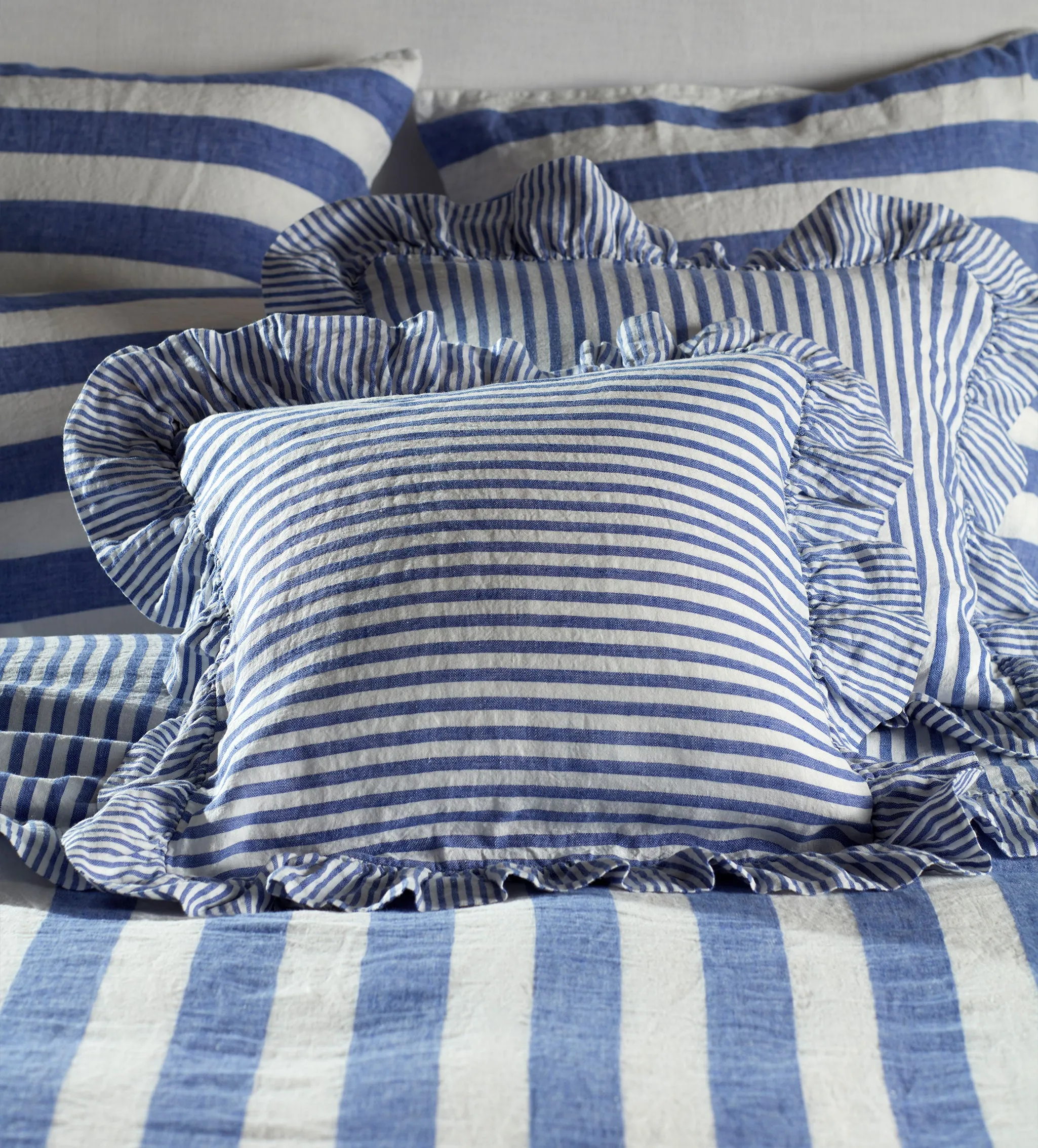 Cobalt Cora Stripe 100% Linen Bed Linen