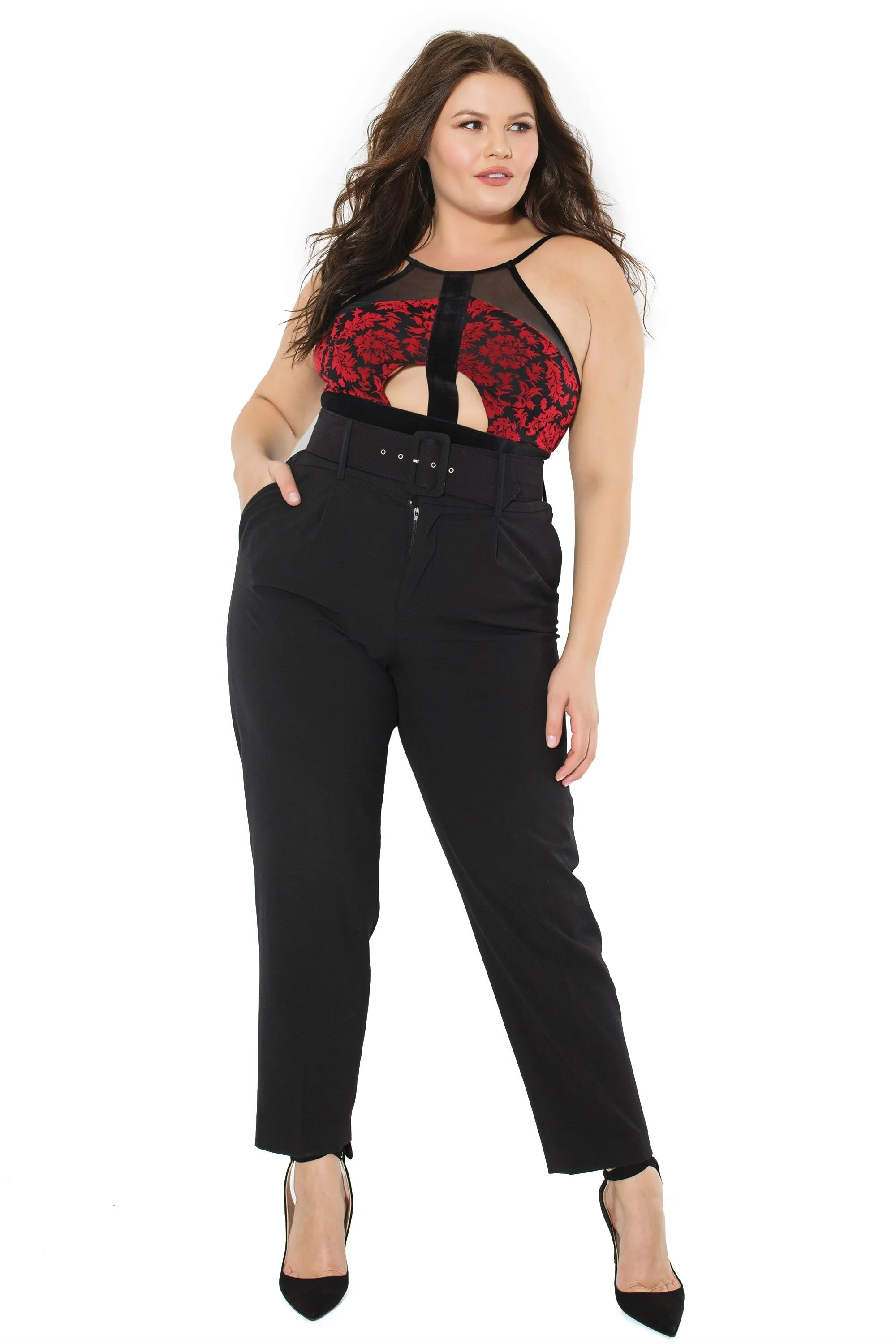 Coquette 20306  Velvet Halter Teddy With Cut-Outs