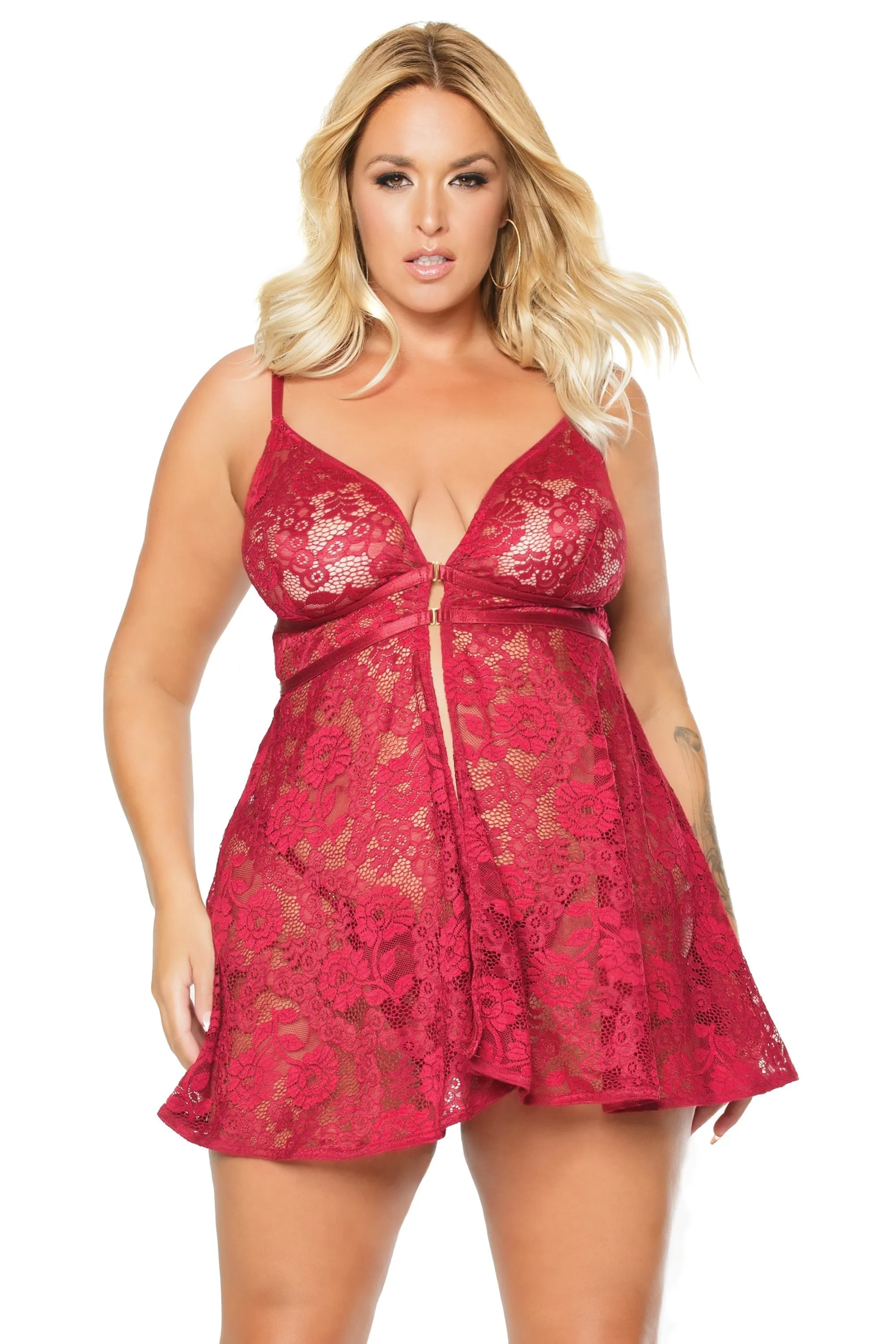 Coquette 22111 Floral Lace Babydoll Thong Set