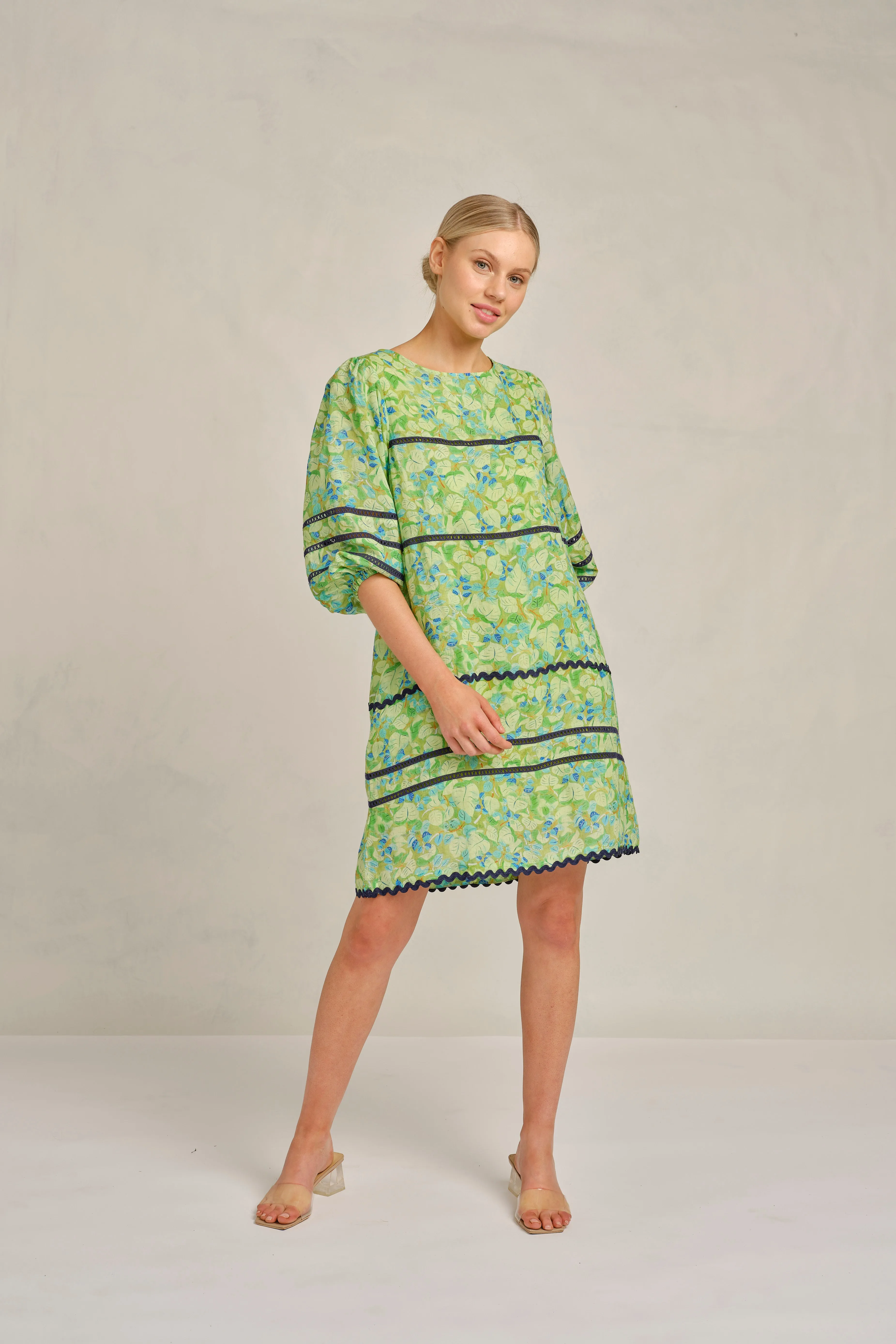 Coral Ramie dress in Meadow Delilah Print