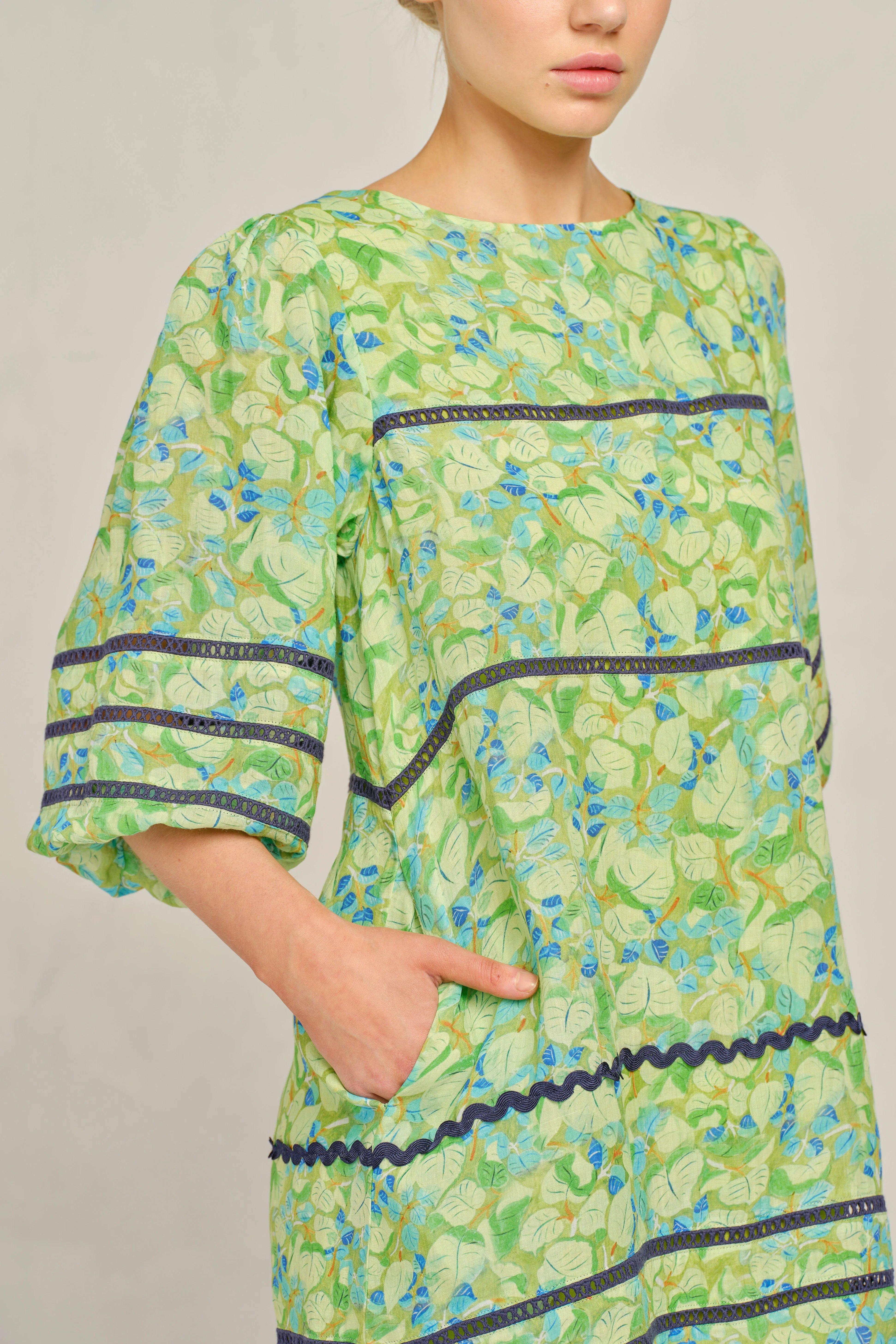 Coral Ramie dress in Meadow Delilah Print