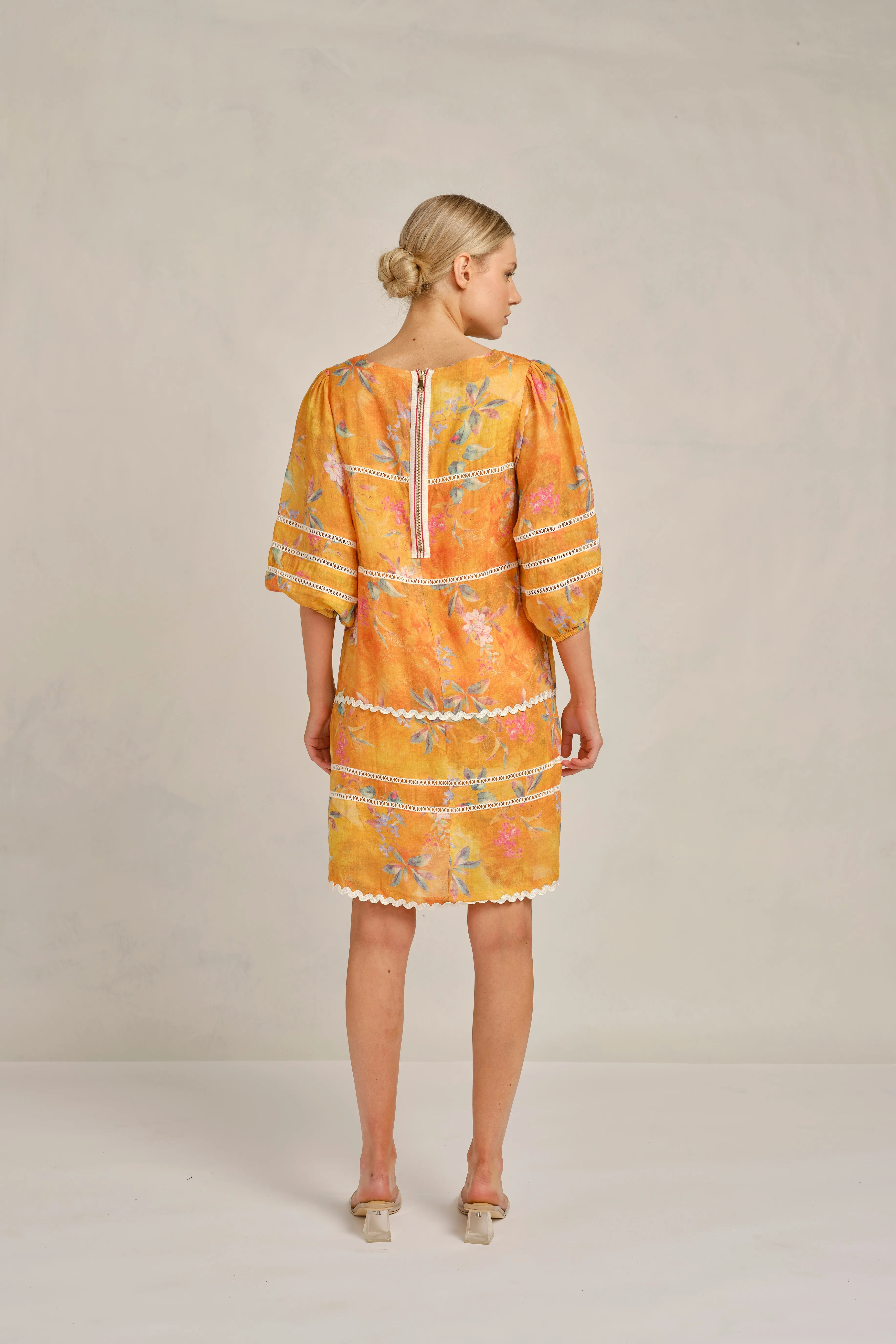 Coral Ramie dress in Sunset Delilah Print