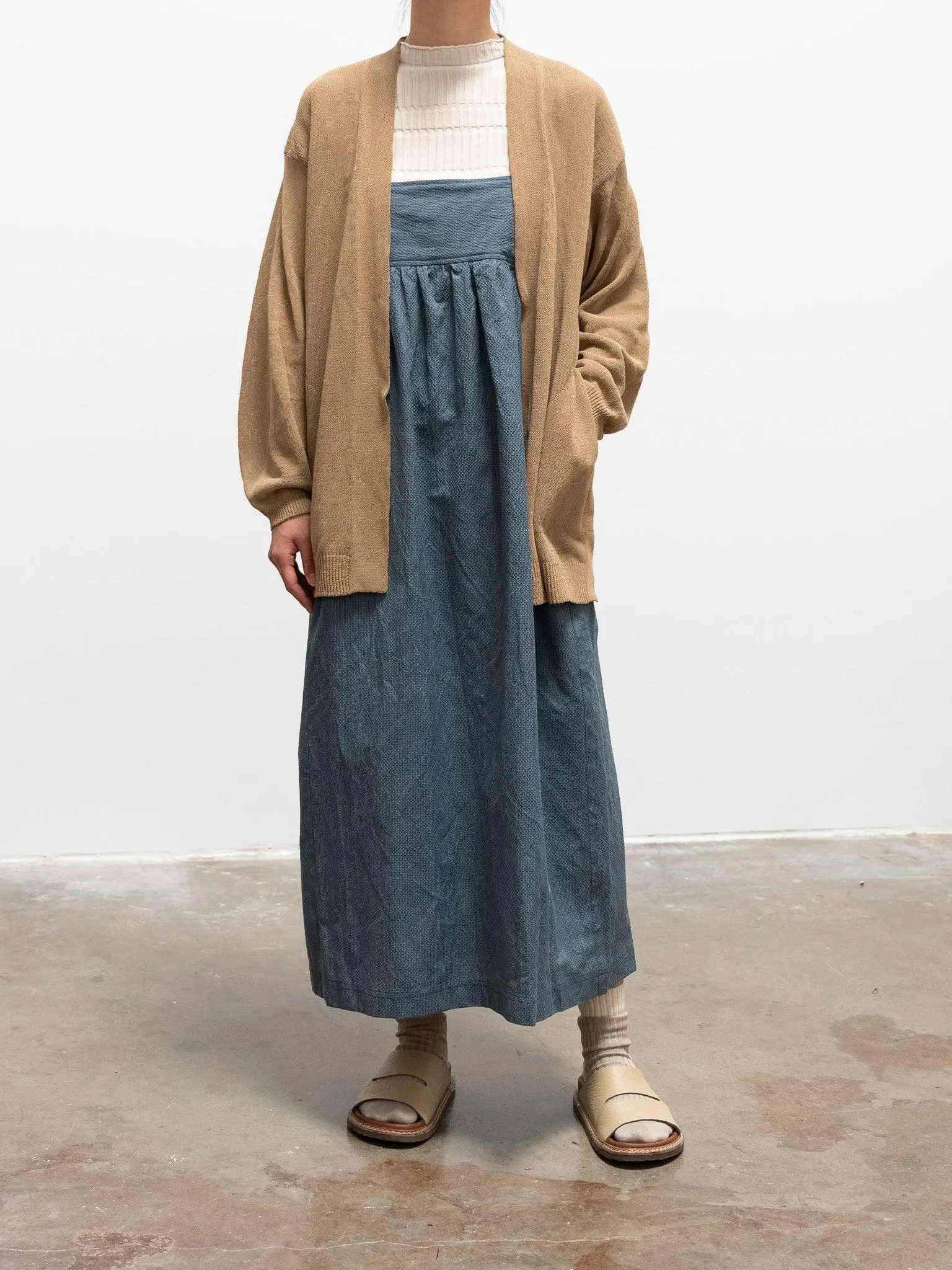 Cotton Silk Ramie Check Camisole Dress - Gray Blue