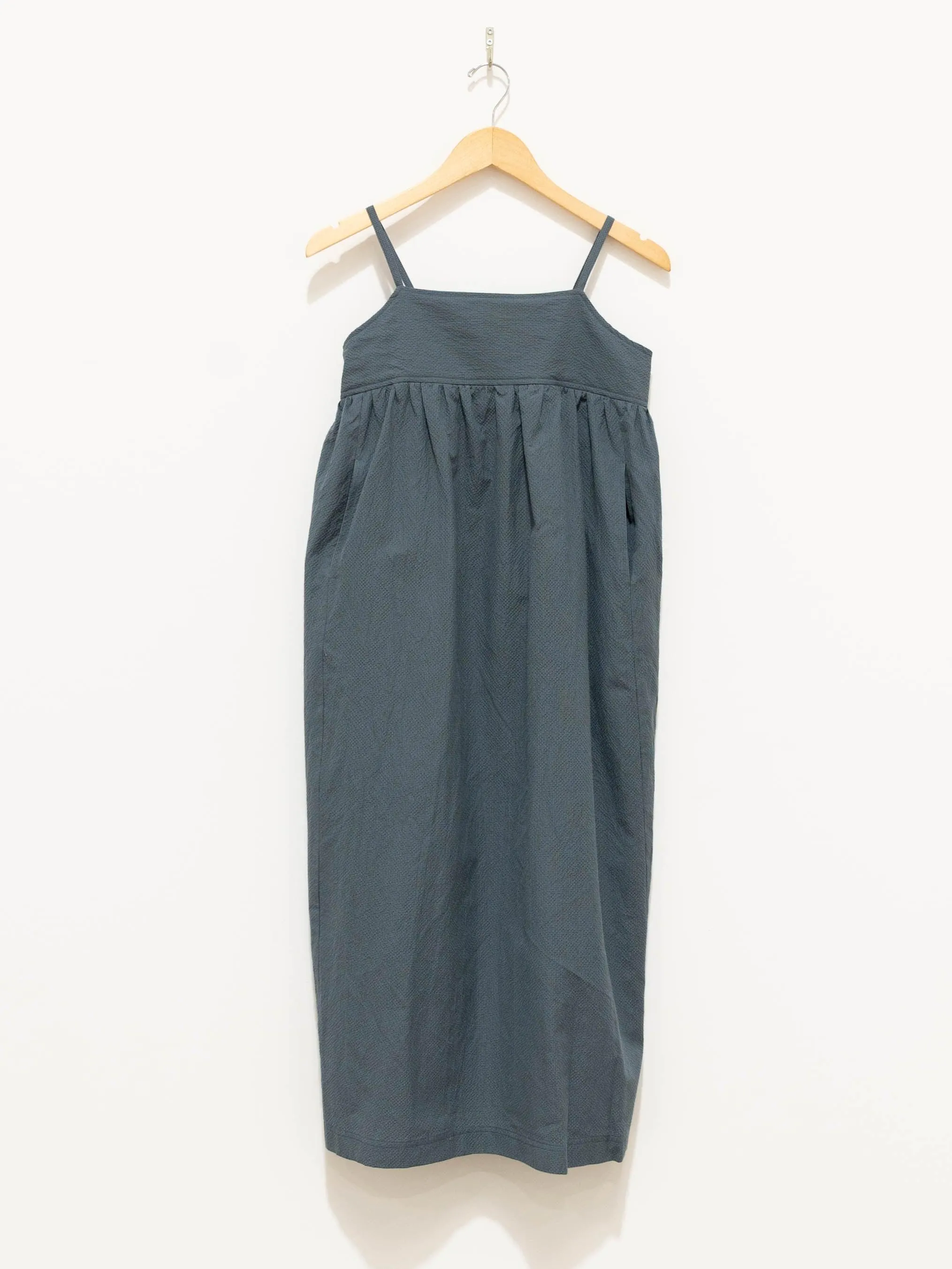 Cotton Silk Ramie Check Camisole Dress - Gray Blue