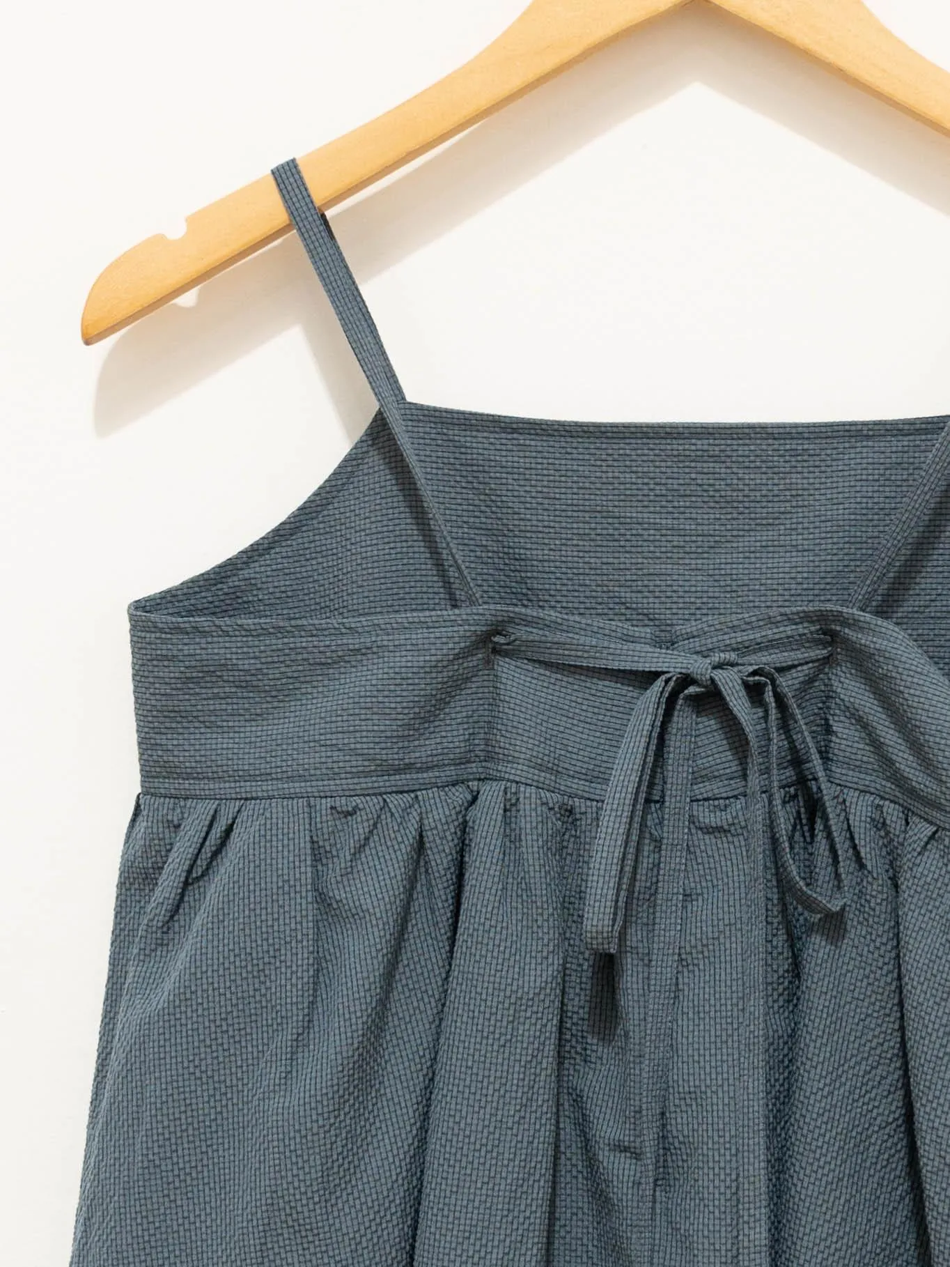 Cotton Silk Ramie Check Camisole Dress - Gray Blue