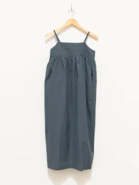 Cotton Silk Ramie Check Camisole Dress - Gray Blue
