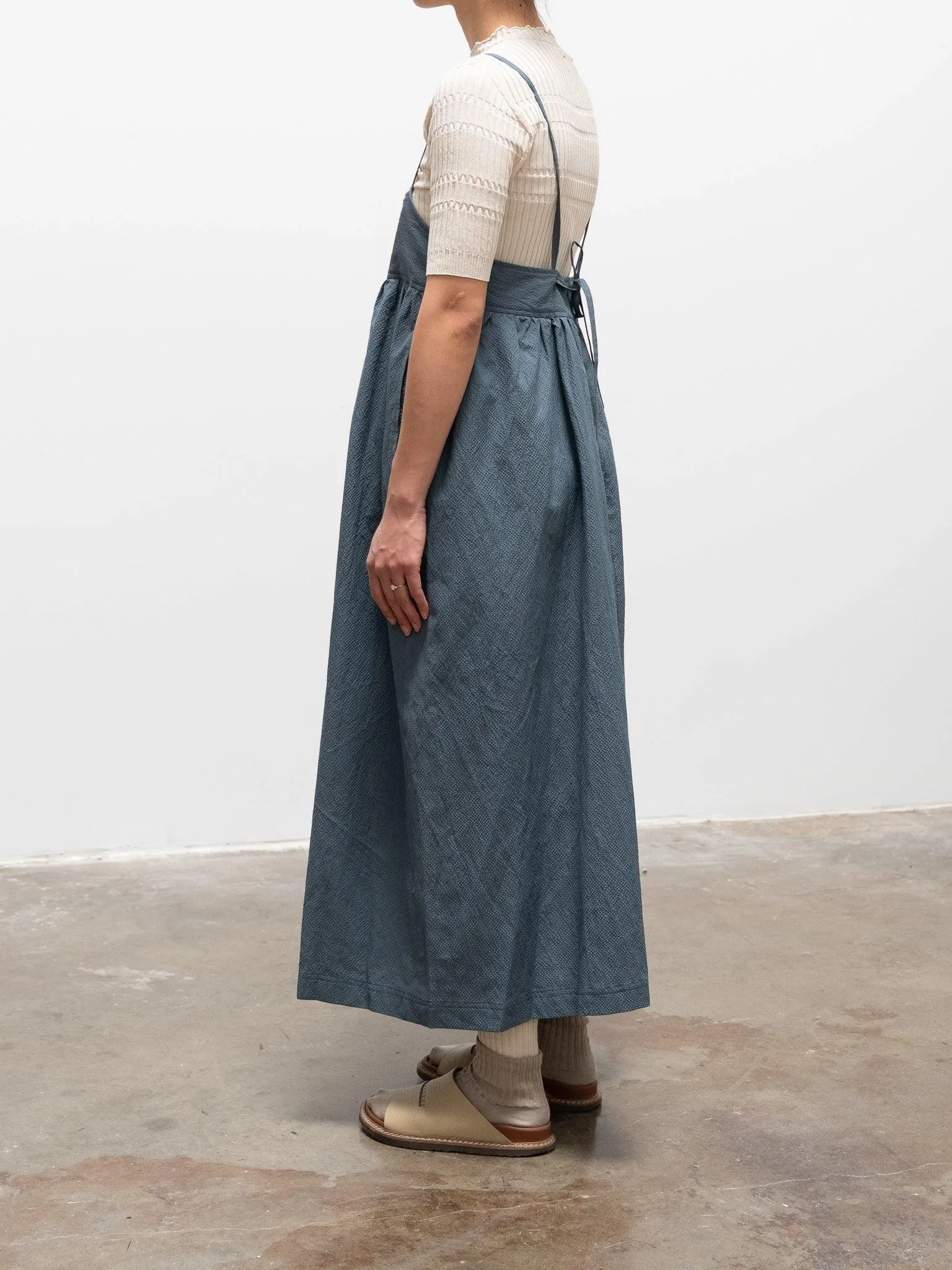 Cotton Silk Ramie Check Camisole Dress - Gray Blue