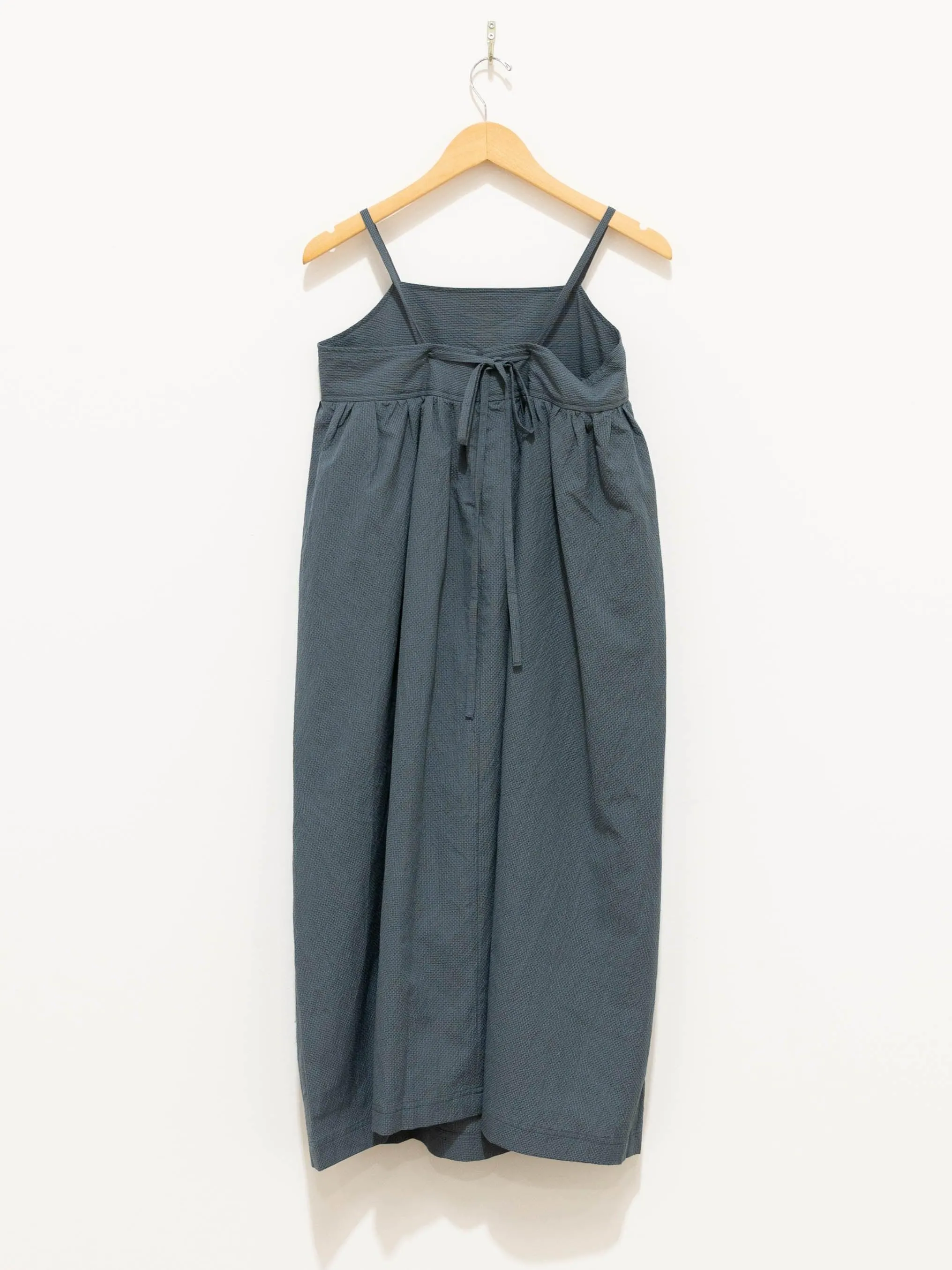 Cotton Silk Ramie Check Camisole Dress - Gray Blue