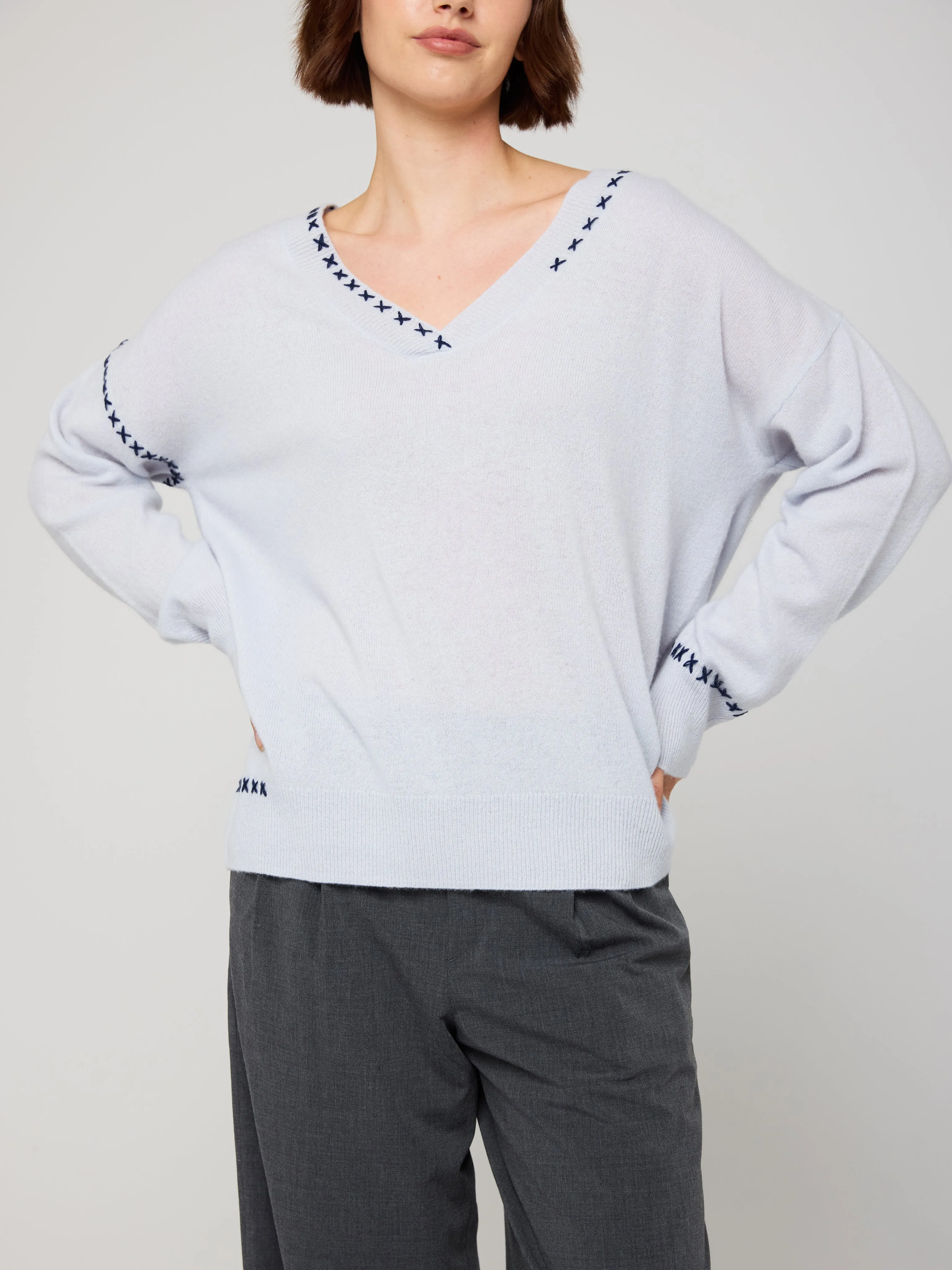 Cross Stitch Cashmere V-Neck