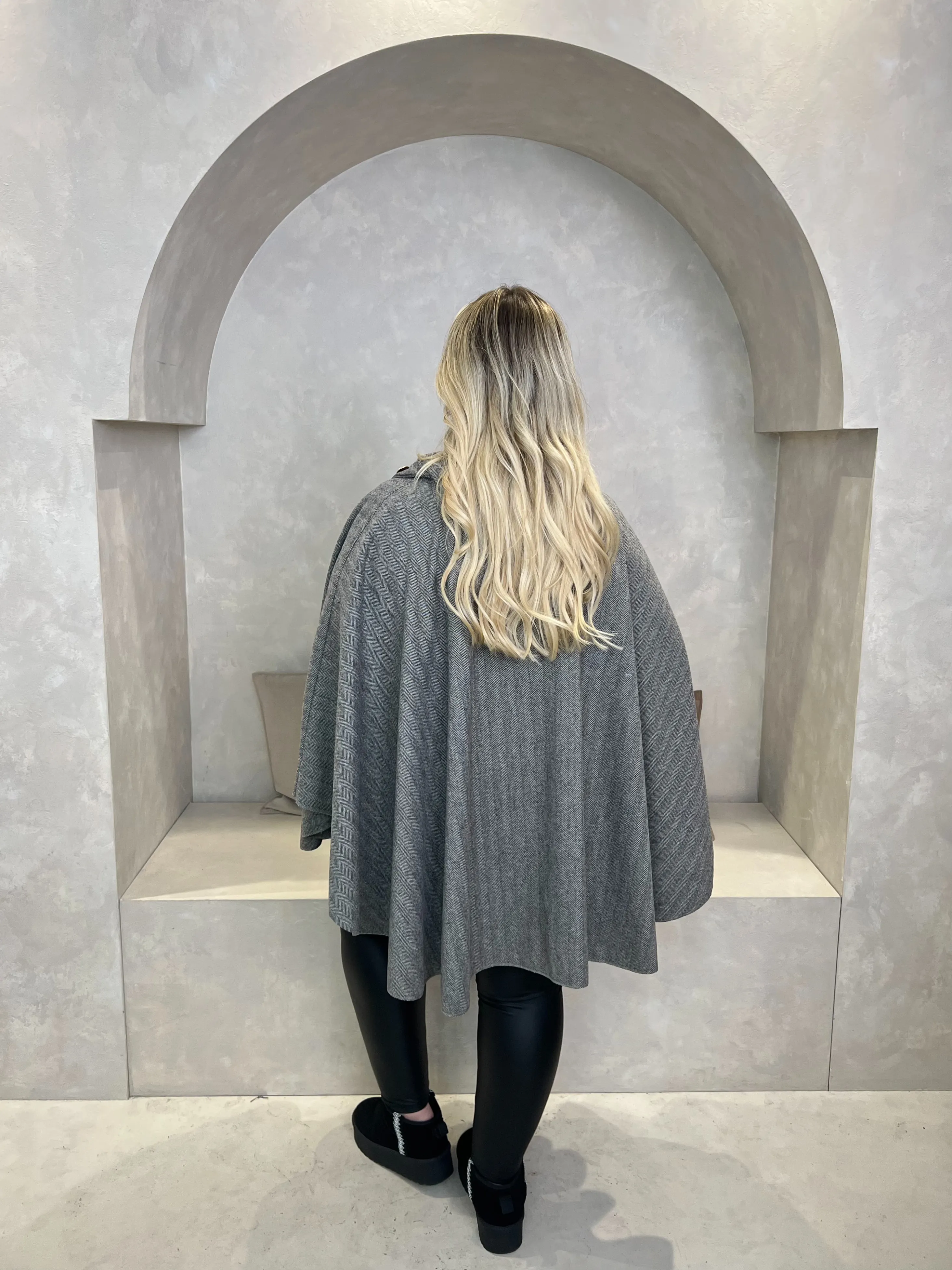 Curve Chocolate Tweed Effect Button Neck Cape