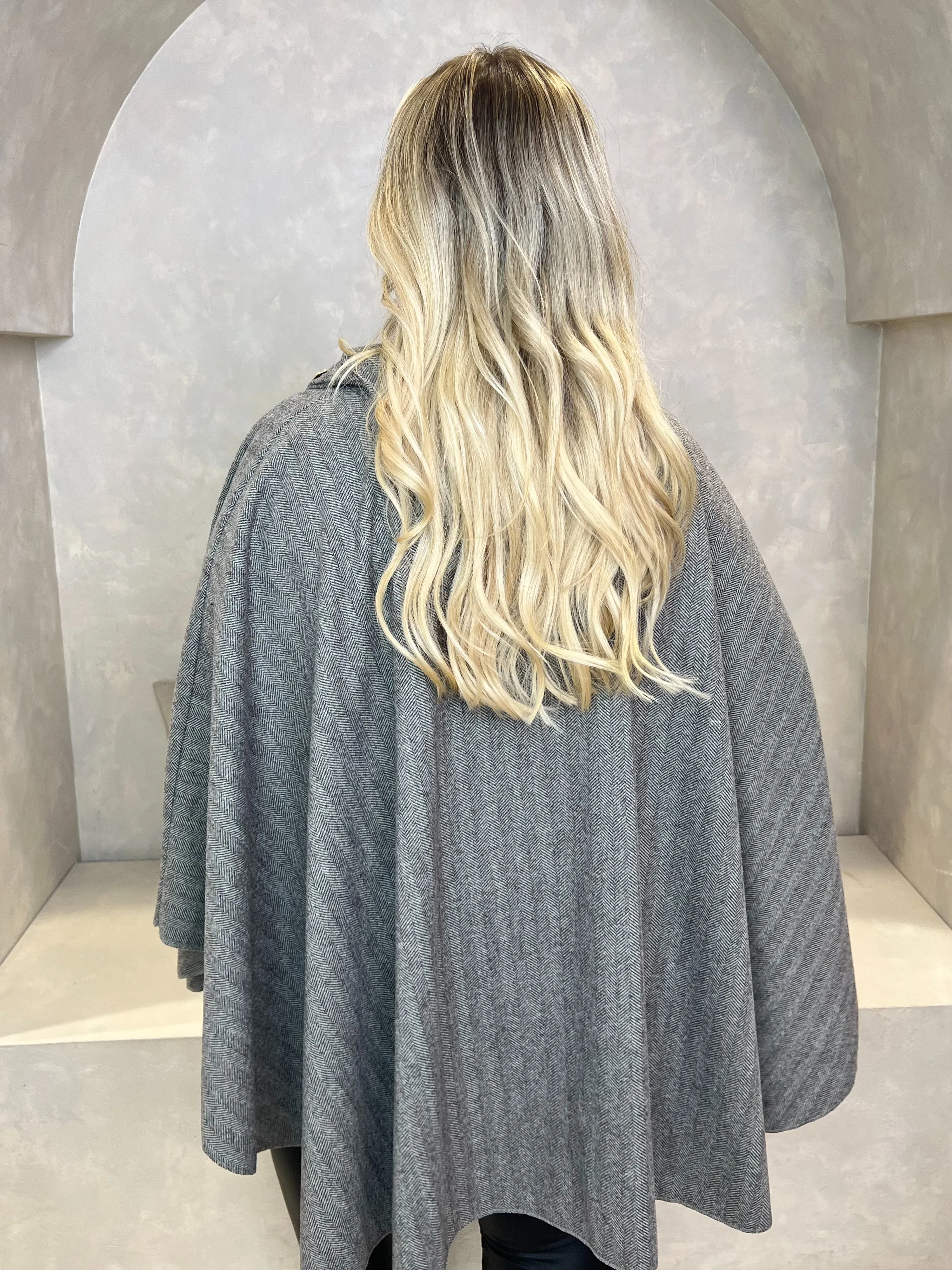Curve Chocolate Tweed Effect Button Neck Cape