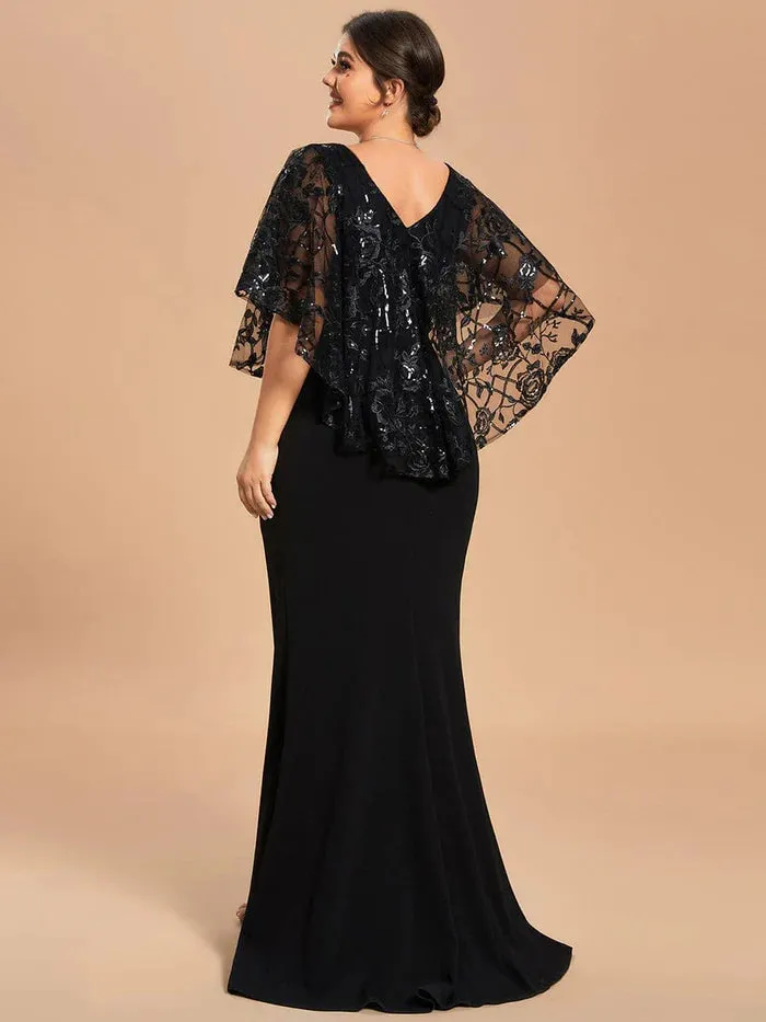 Custom Size Sequin Cape Short Sleeves Mermaid Mother of the Bride Dress