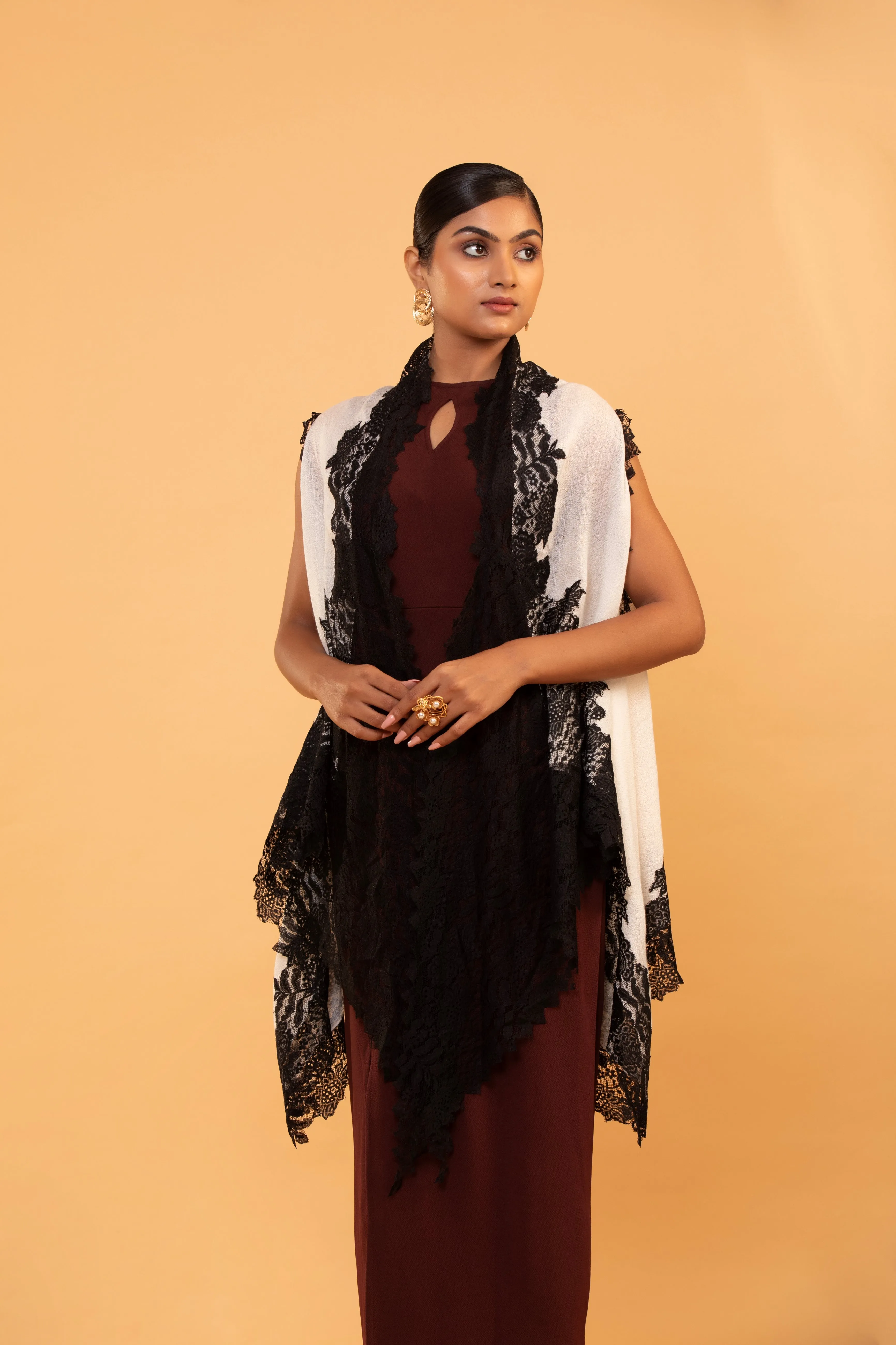 Elegant Black Lace White Cape for Women - Stylish Evening Wrap