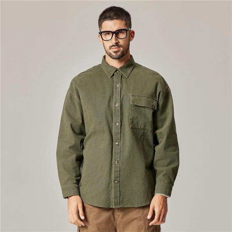 Embrace Classic Style with the Autumn Overalls Coat – American Retro Heavy Cotton Long Sleeve Shirt