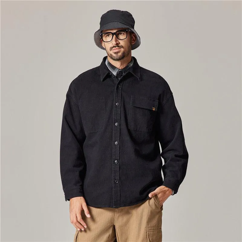 Embrace Classic Style with the Autumn Overalls Coat – American Retro Heavy Cotton Long Sleeve Shirt