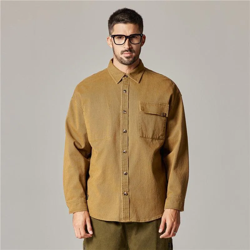 Embrace Classic Style with the Autumn Overalls Coat – American Retro Heavy Cotton Long Sleeve Shirt