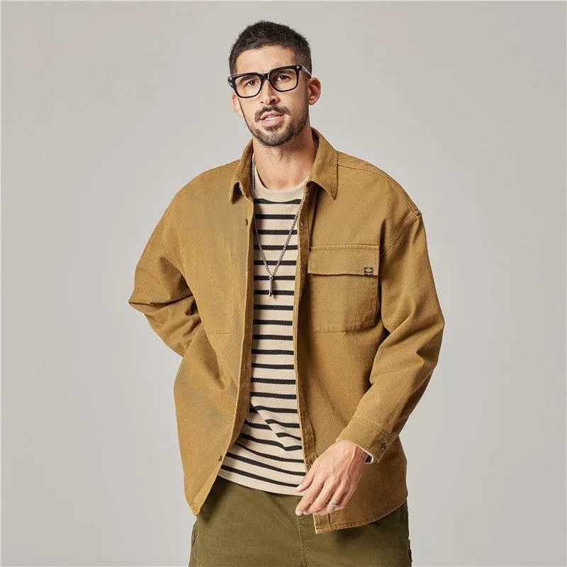 Embrace Classic Style with the Autumn Overalls Coat – American Retro Heavy Cotton Long Sleeve Shirt