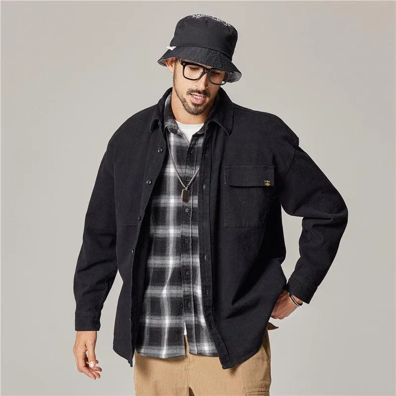 Embrace Classic Style with the Autumn Overalls Coat – American Retro Heavy Cotton Long Sleeve Shirt