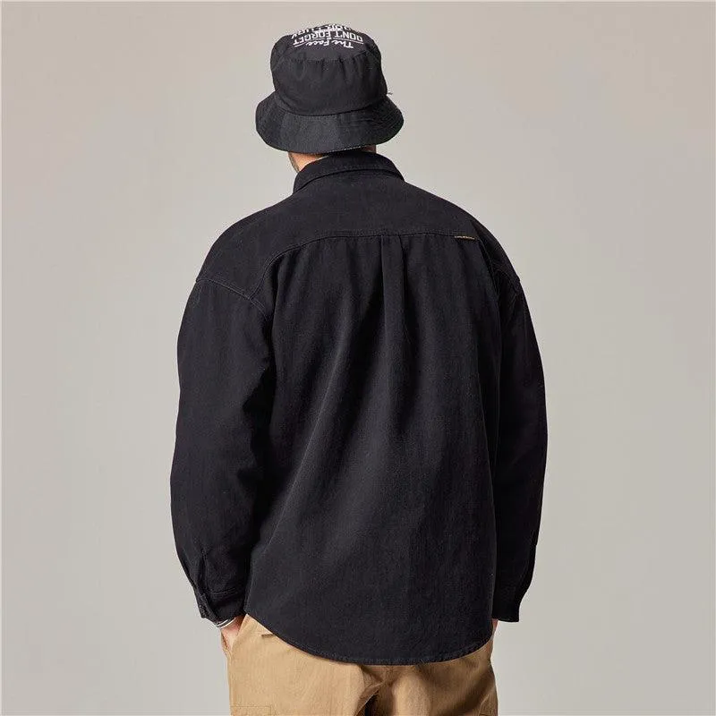 Embrace Classic Style with the Autumn Overalls Coat – American Retro Heavy Cotton Long Sleeve Shirt
